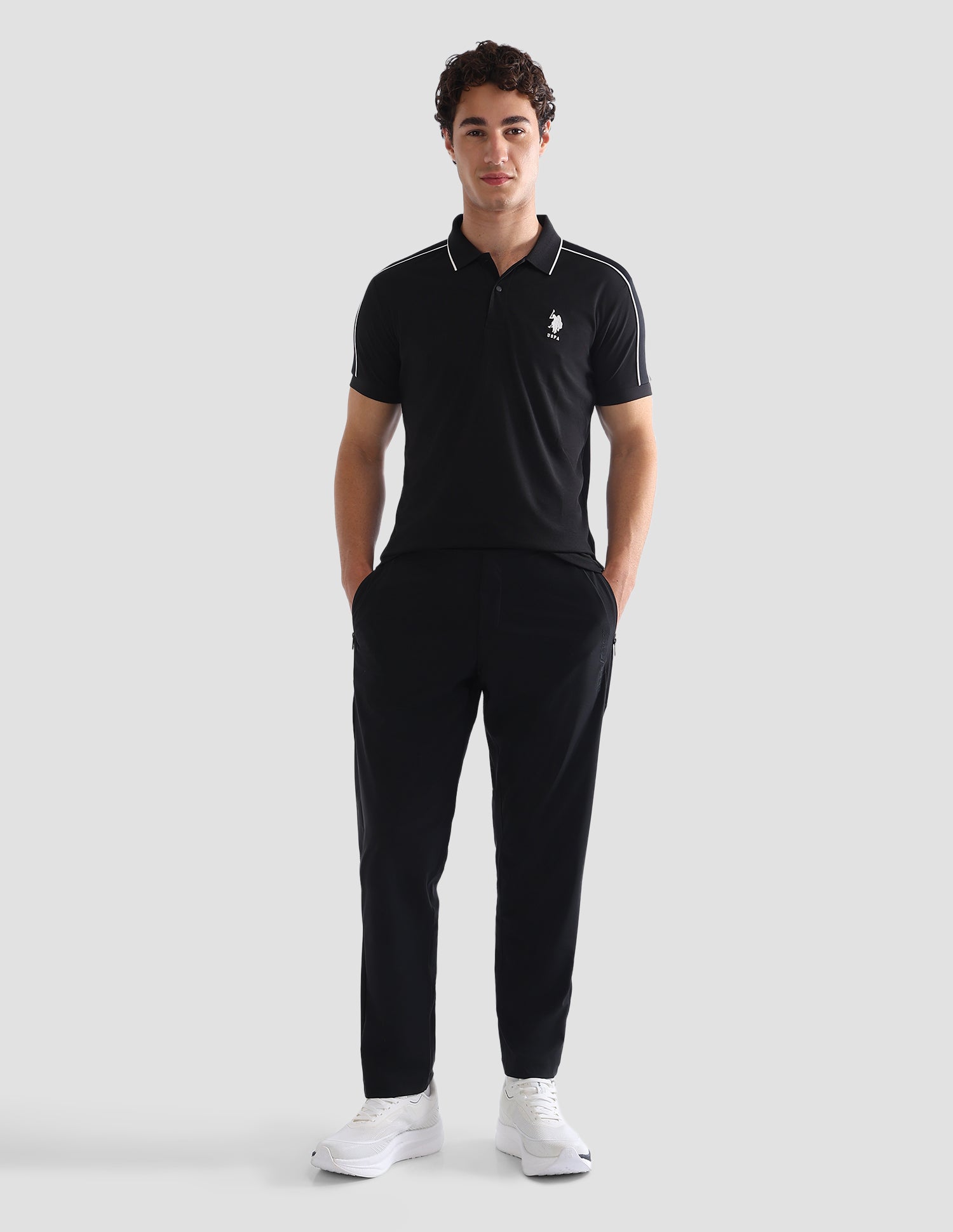 Solid Slim Fit Active Polo Shirt Black - U.S. Polo Assn. India | Large