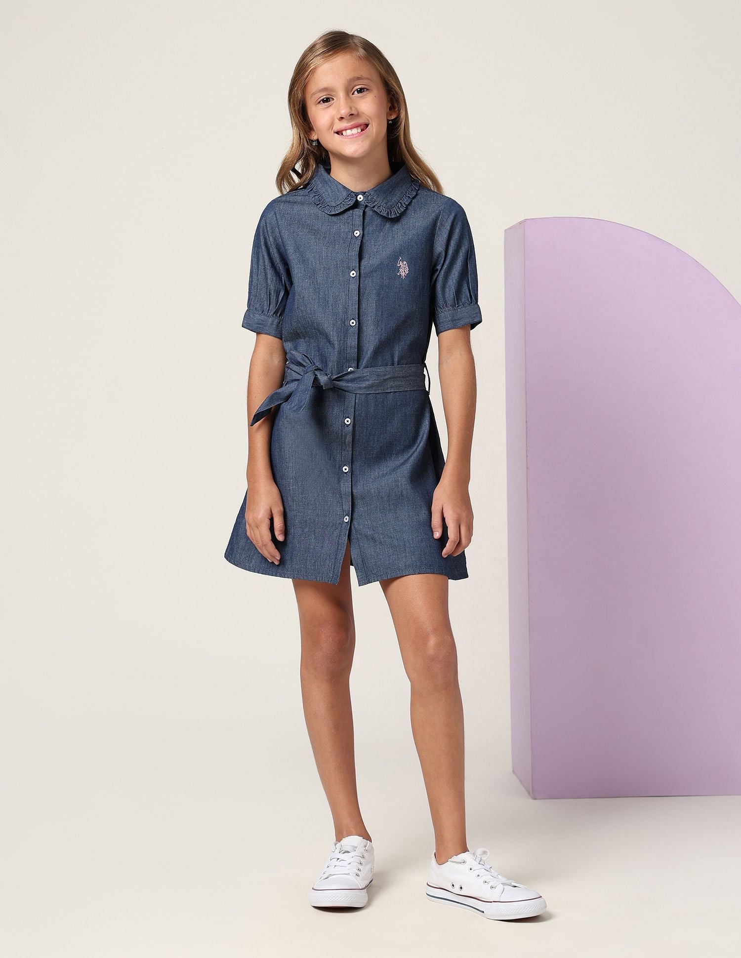 Girls Solid Denim Shirt Dress Navy - U.S. POLO ASSN. | Large