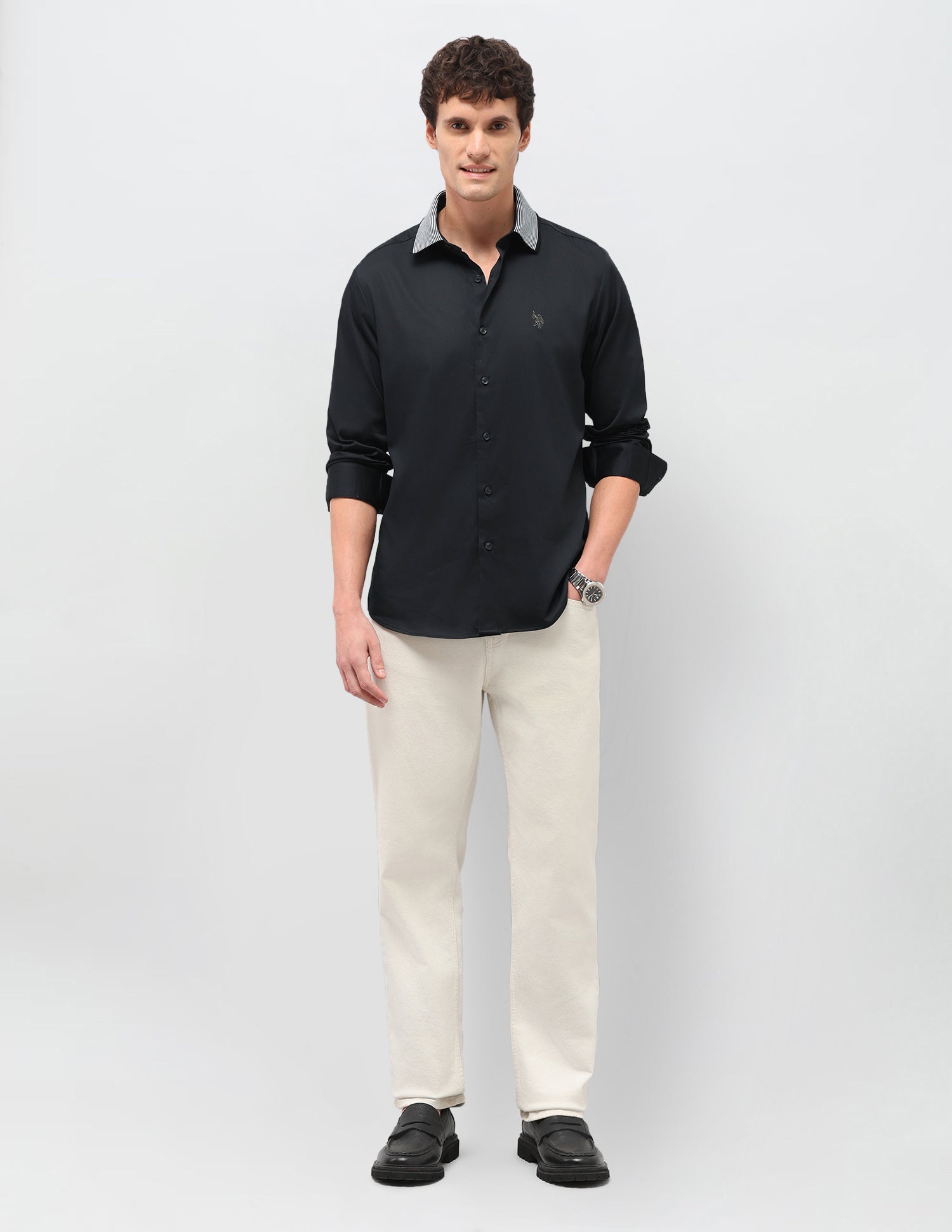 Satin Solid Shirt Black - U.S. Polo Assn. India | Large