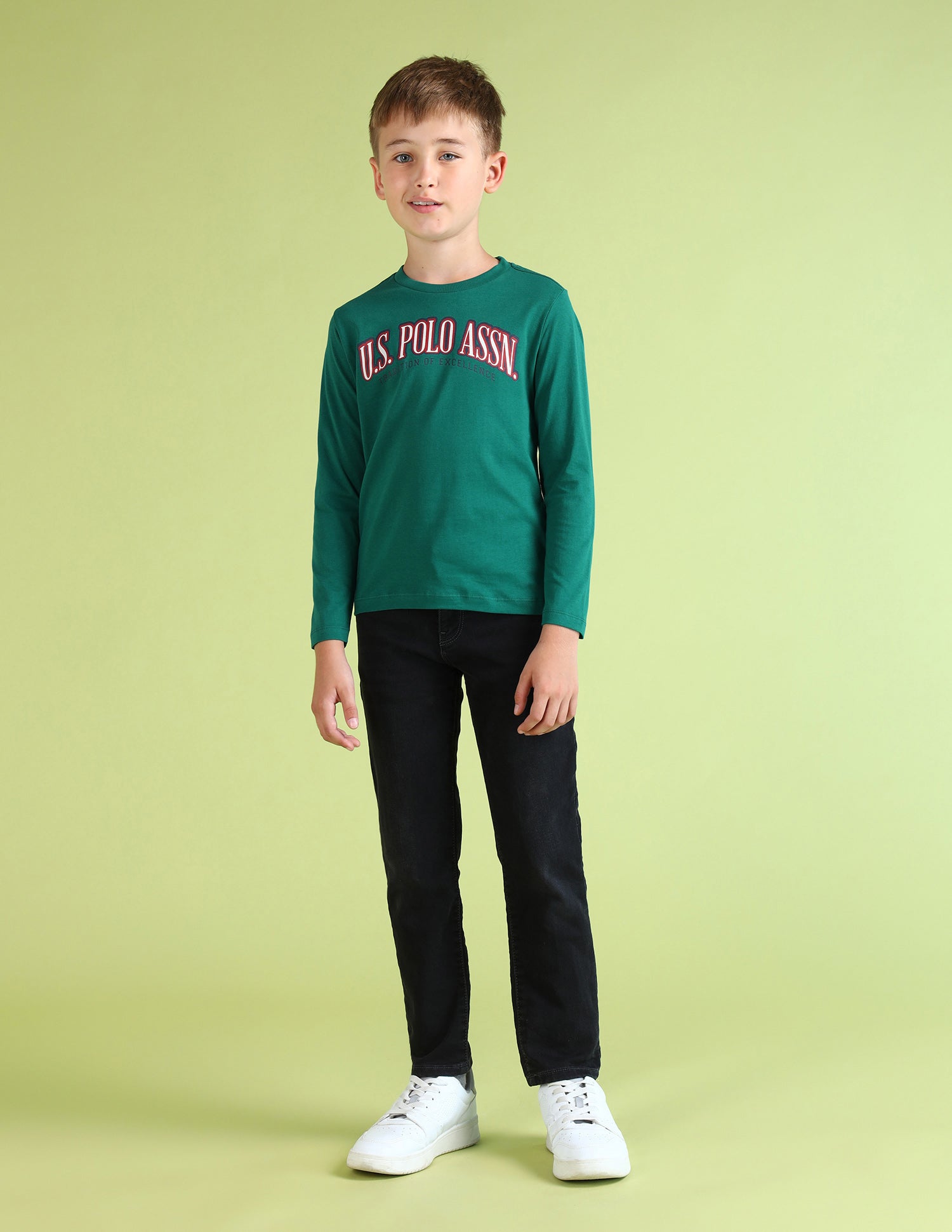 Boys Brand Printed Regular Fit T-Shirt Green - U.S. POLO ASSN. | Large
