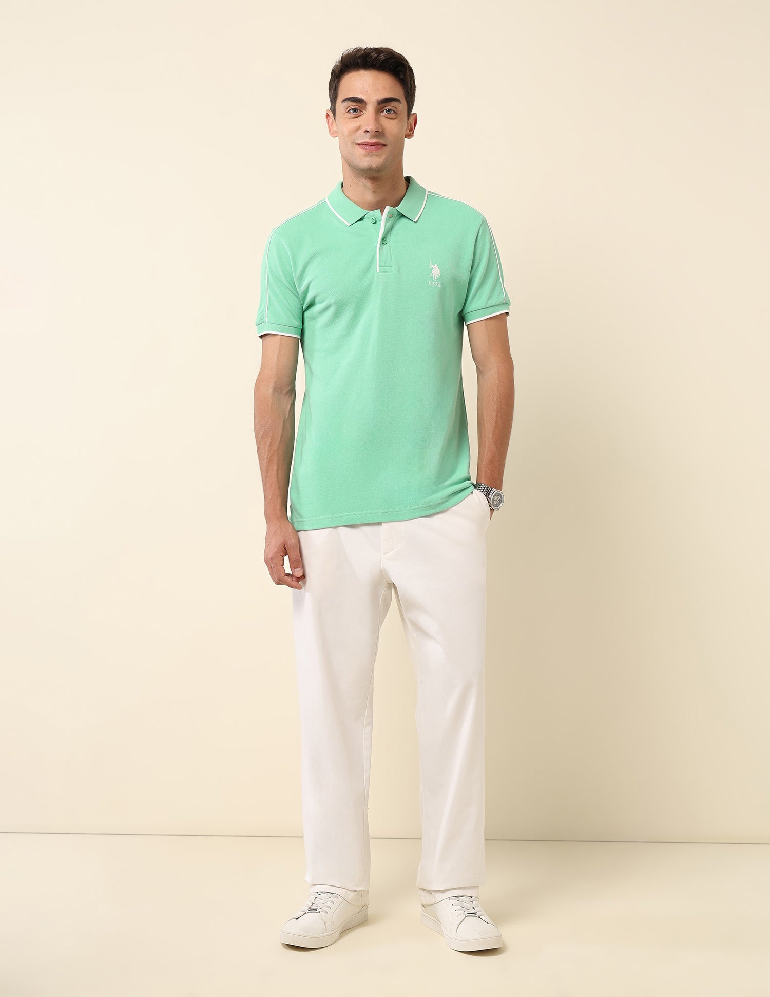 Solid Slim Fit Polo Shirt Mint Green - U.S. Polo Assn. India | Large