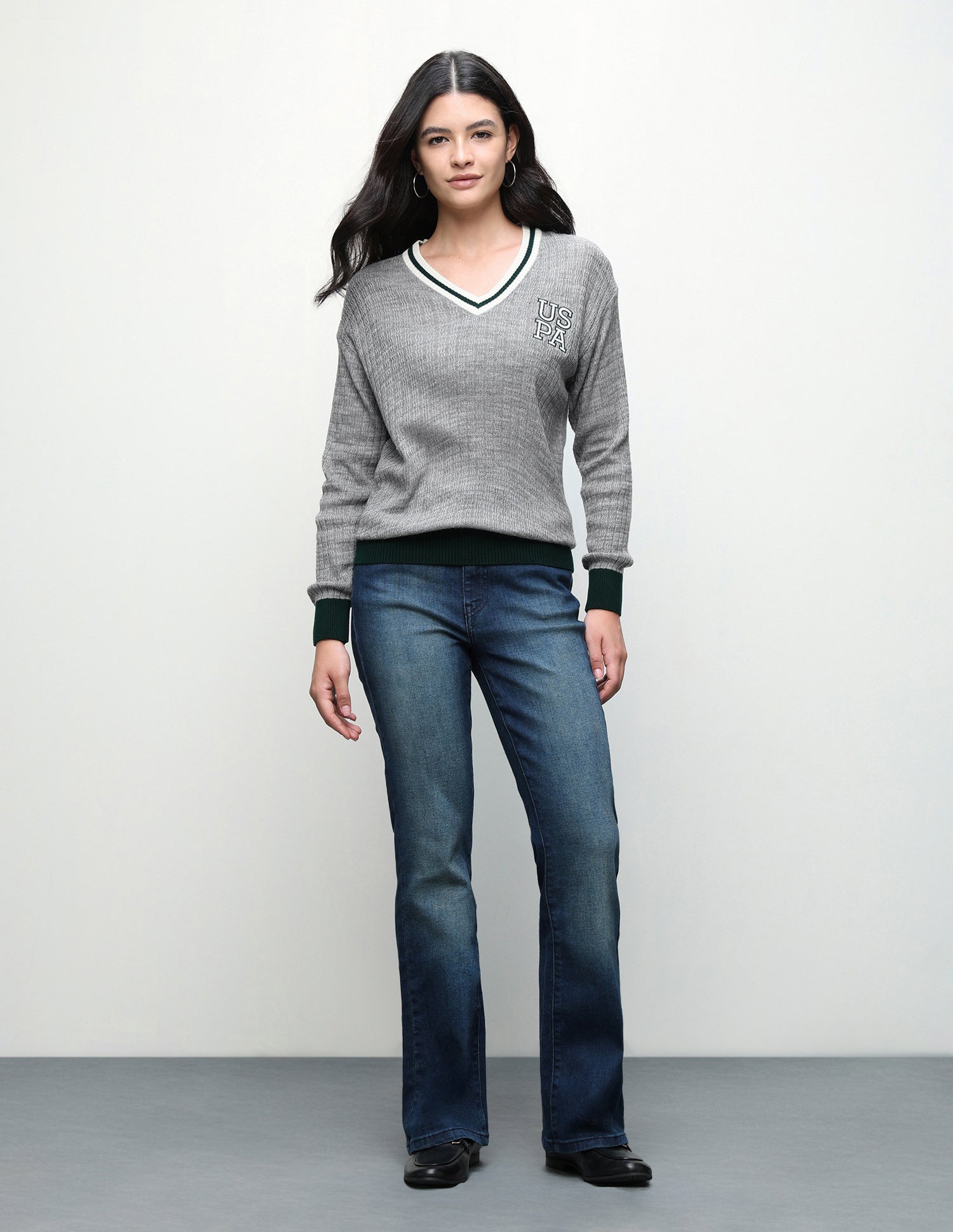 Textured Regular Fit Sweater Grey - U.S. Polo Assn. India | Large