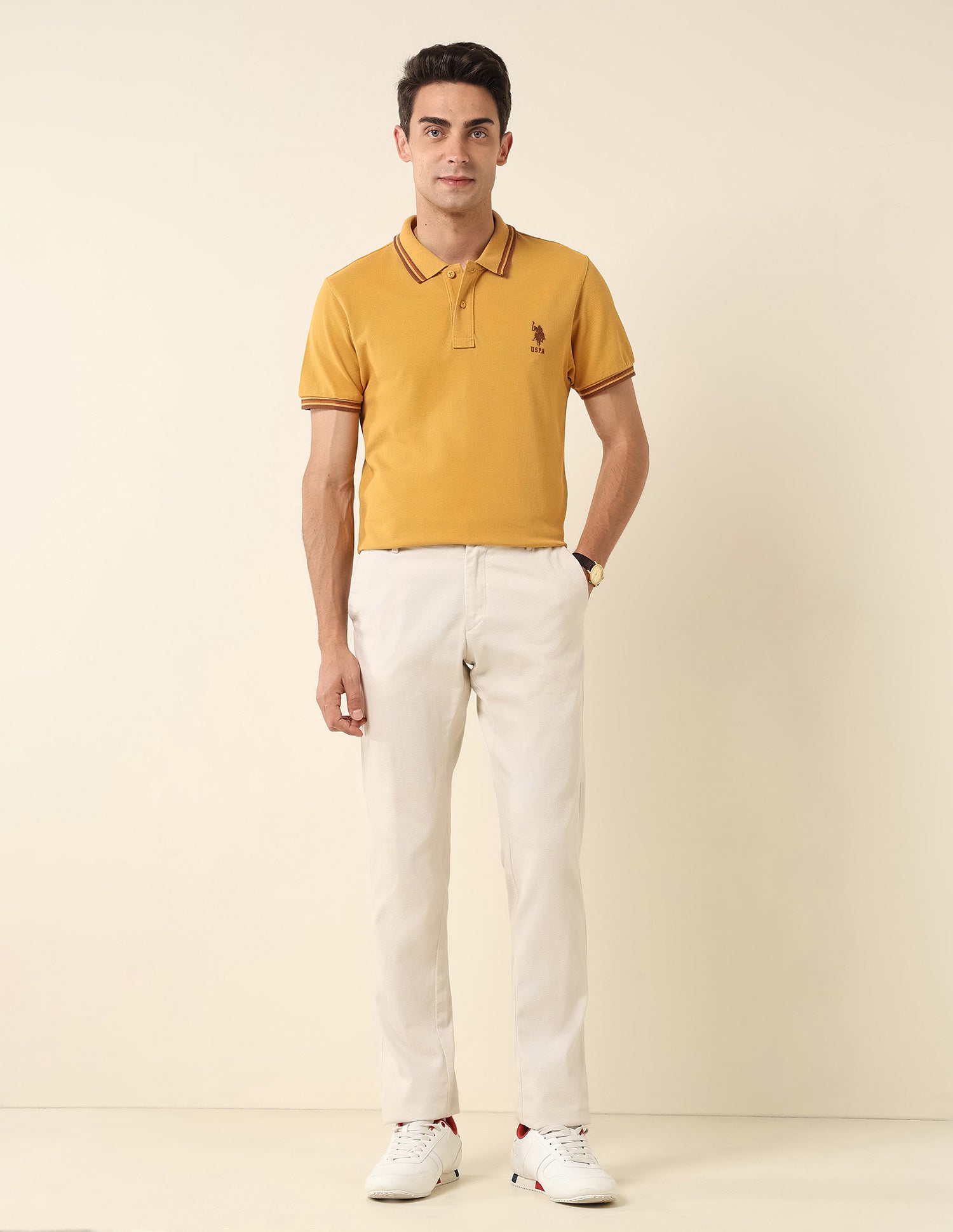 Pure Cotton Slim Fit Polo Shirt Mustard - U.S. Polo Assn. India | Large
