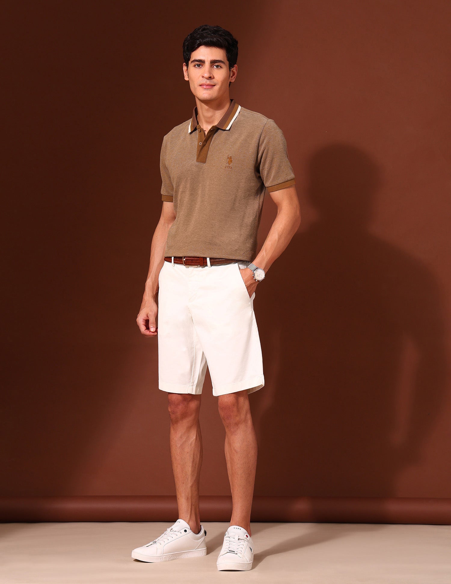 Solid Slim Fit Work and Wander Polo Shirt Brown - U.S. Polo Assn. India | Large