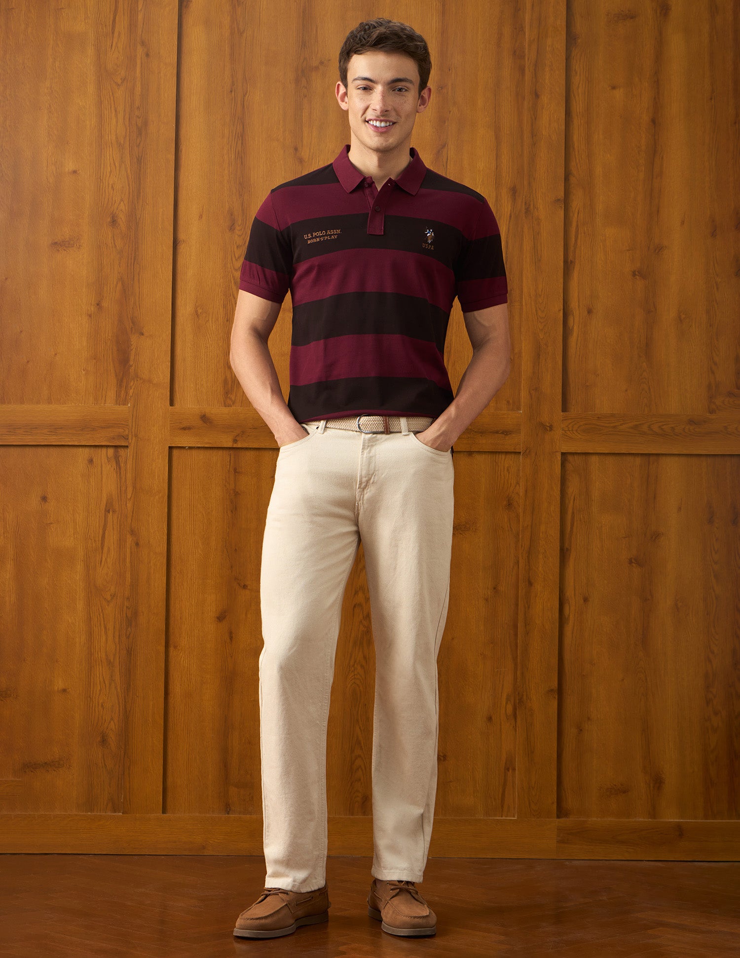 Horizontal Striped Slim Fit Polo Shirt Wine - U.S. Polo Assn. India | Large