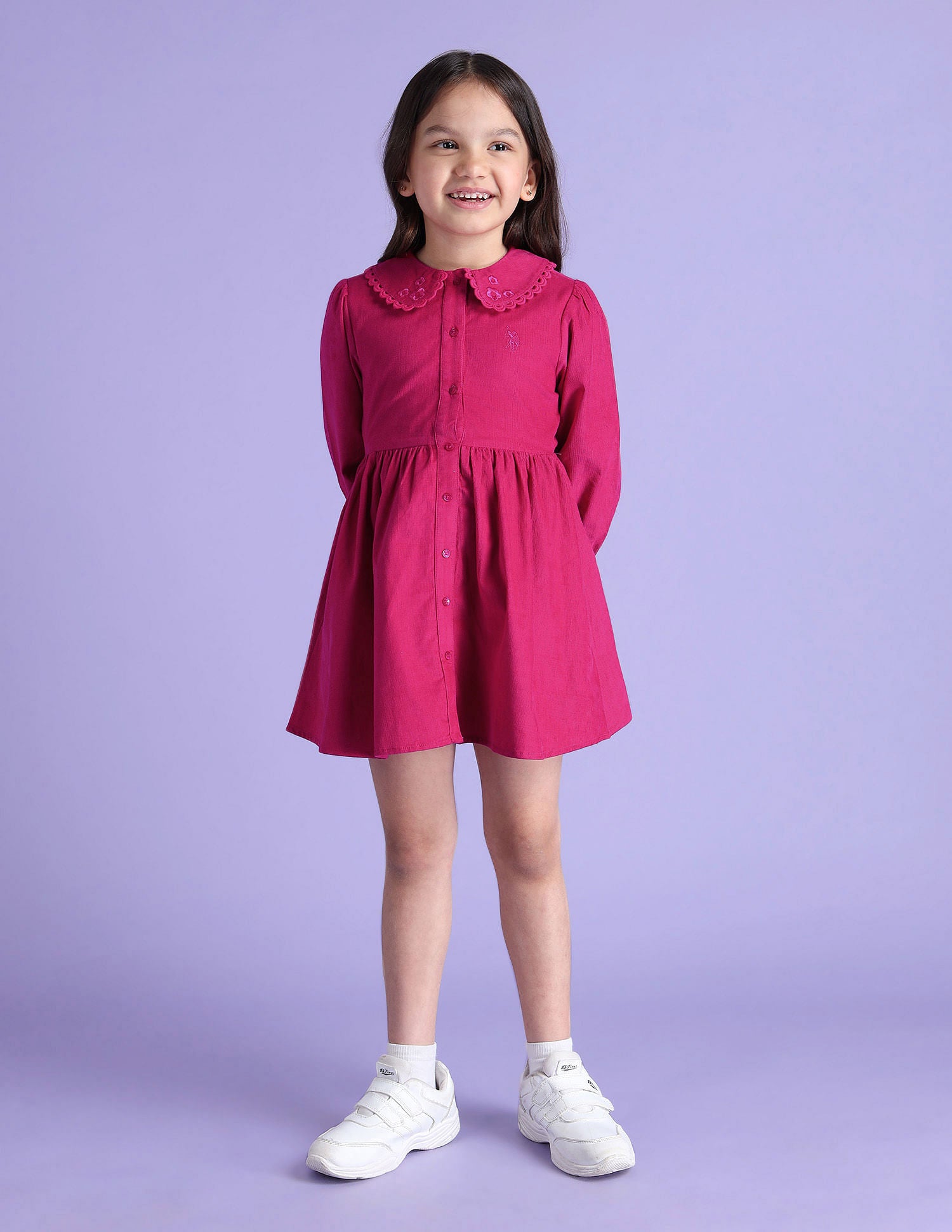 Girls Peterpan Collar Corduroy Dress Dark Pink - U.S. POLO ASSN. | Large
