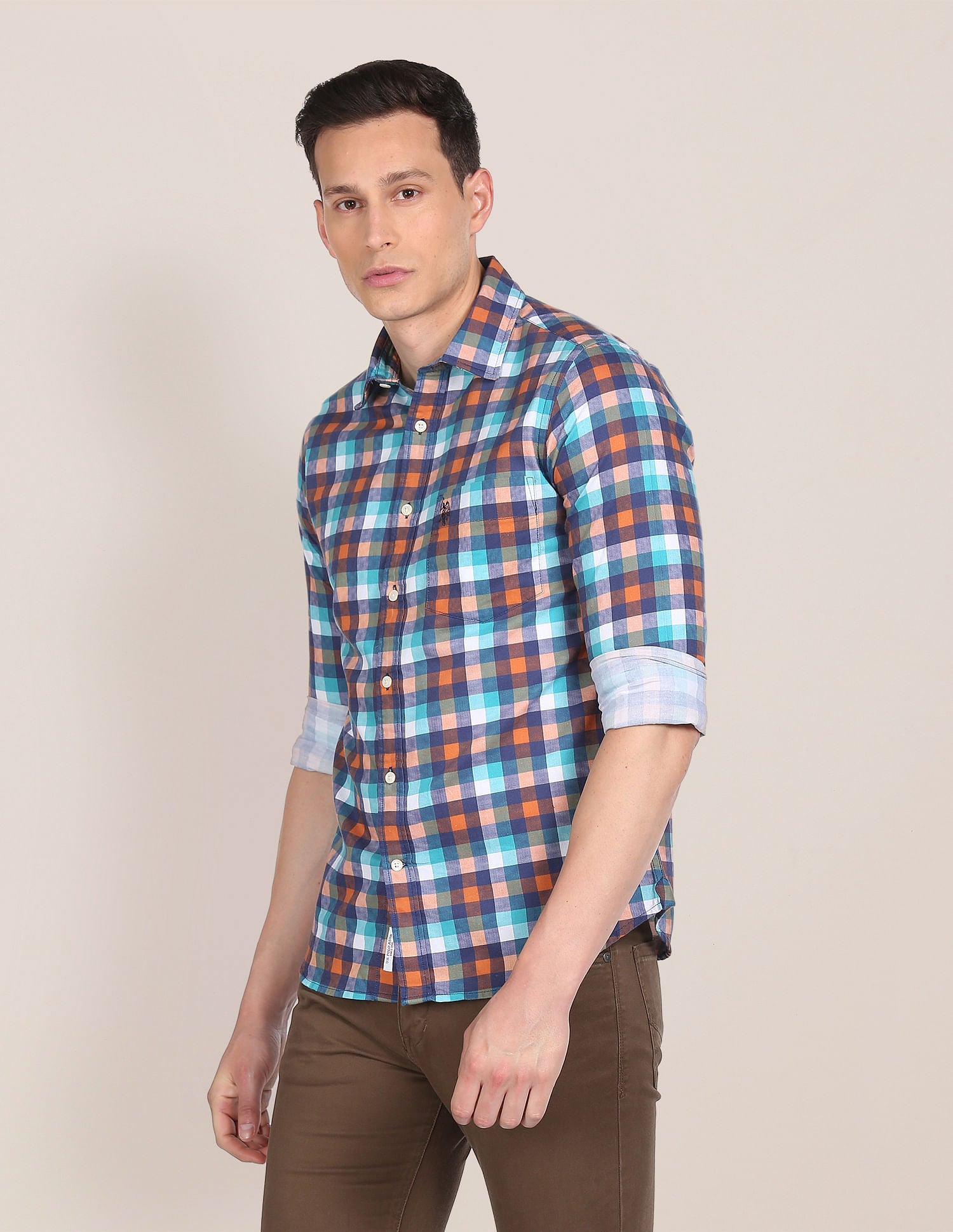 Cotton Check Casual Shirt Aqua - U.S. Polo Assn. India | Large
