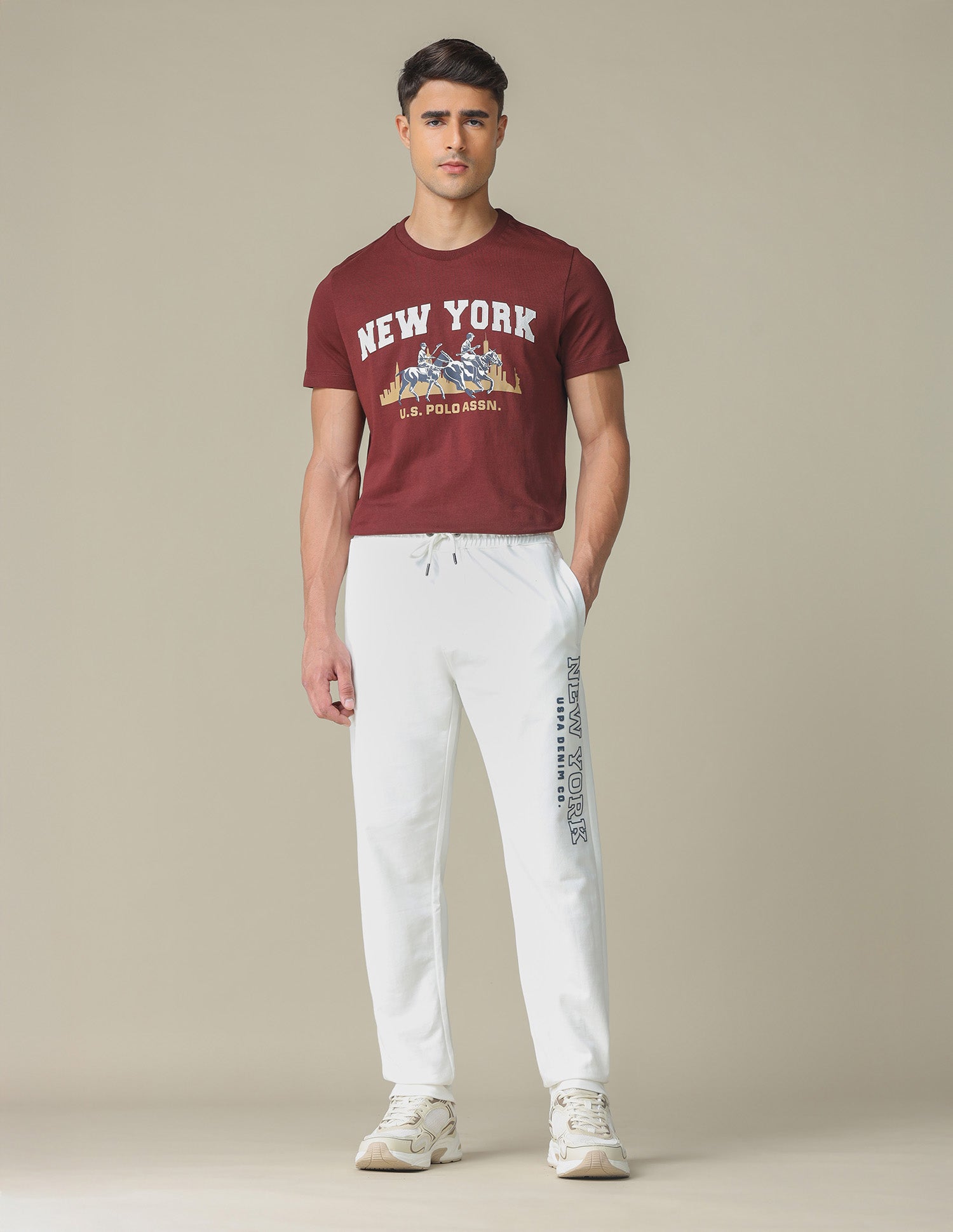 Brand Embossed Regular Fit Track Pants Ivory - U.S. POLO ASSN. | Large