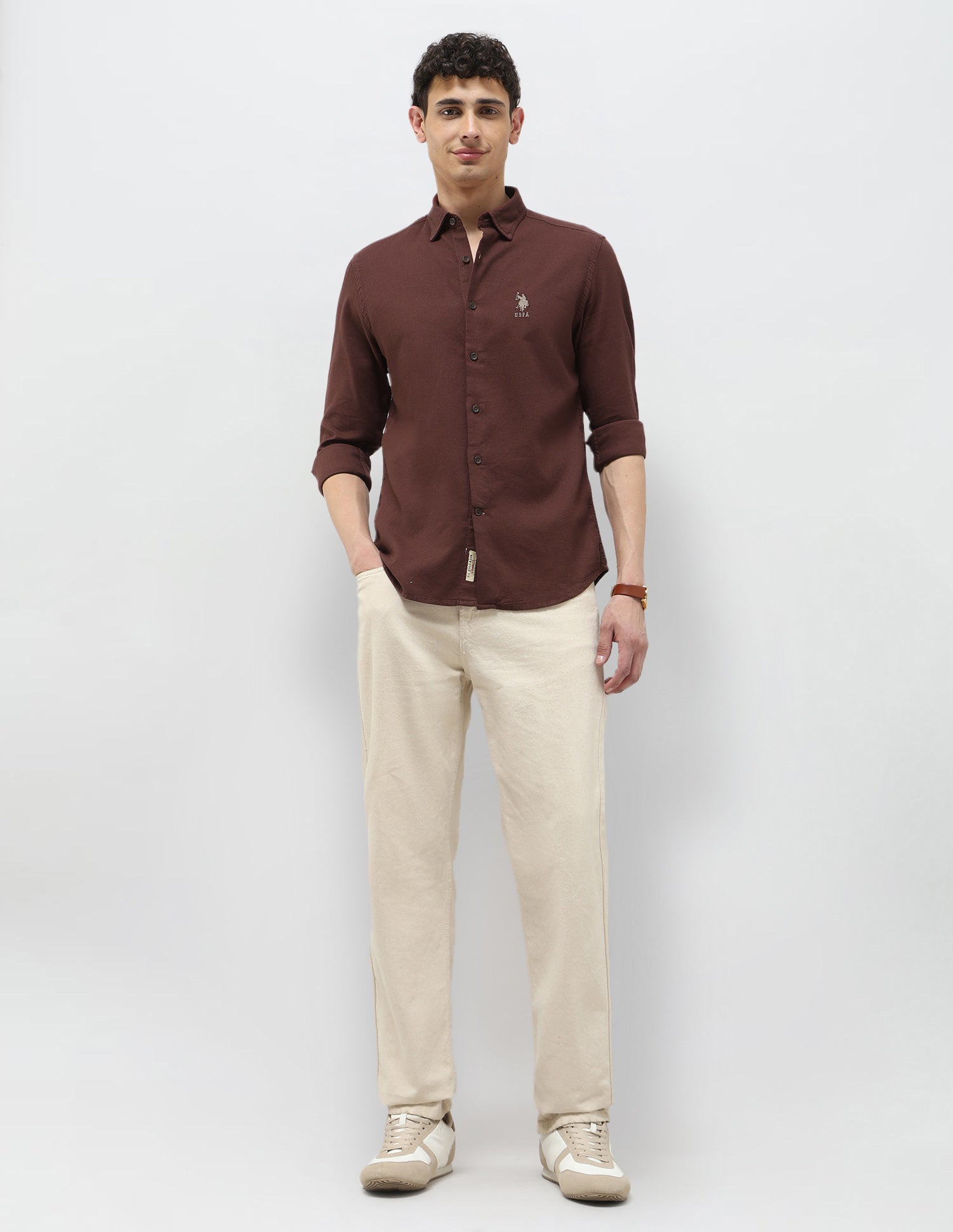 Textured Pure Cotton Shirt Rust - U.S. Polo Assn. India | Large
