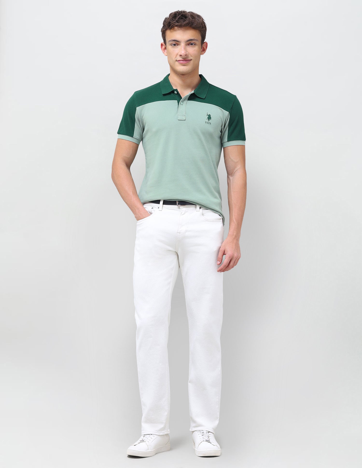 Colourblocked Regular Fit Polo Shirt Light Green - U.S. Polo Assn. India | Large