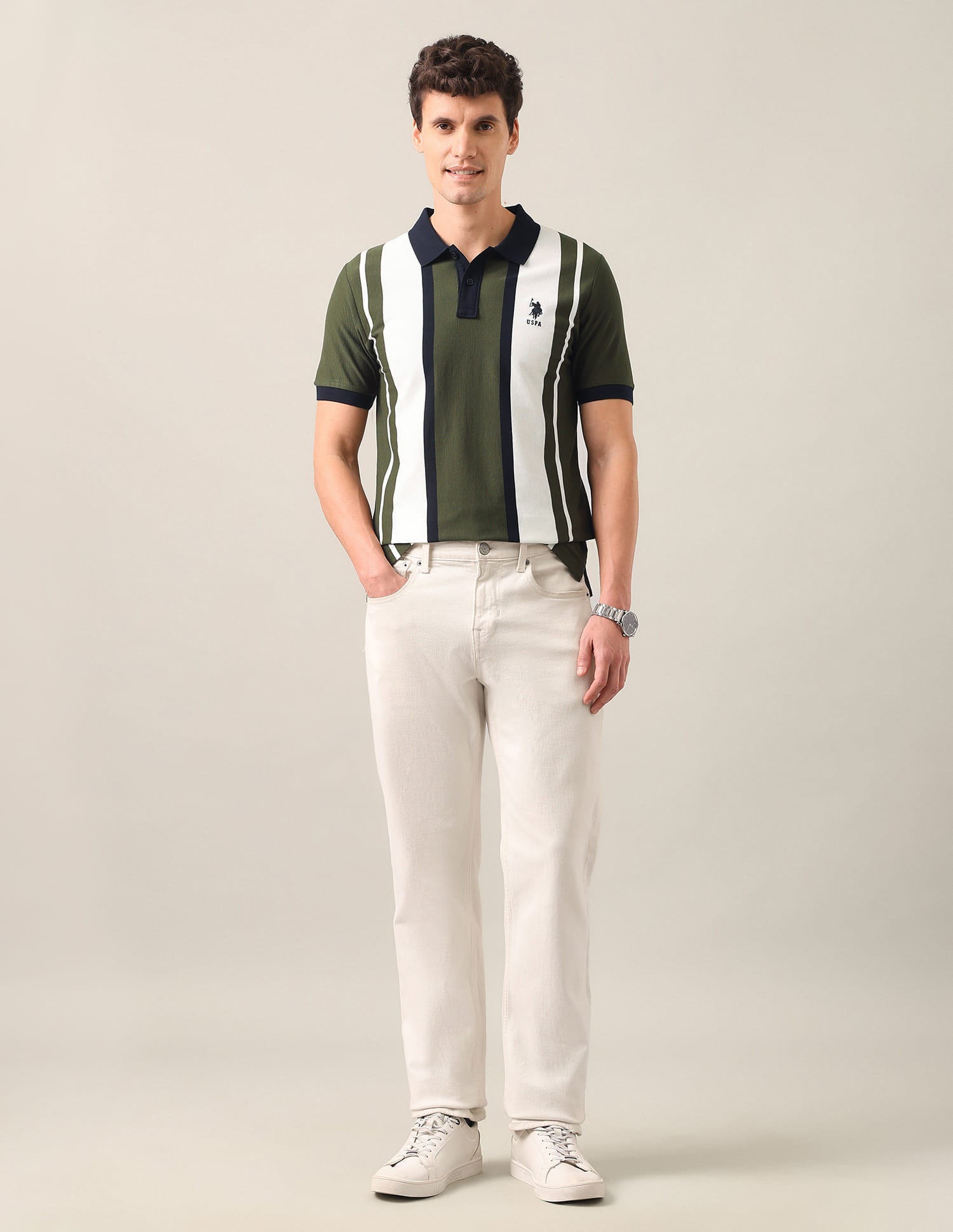 Vertical Striped Slim Fit Polo Shirt Green - U.S. Polo Assn. India | Large