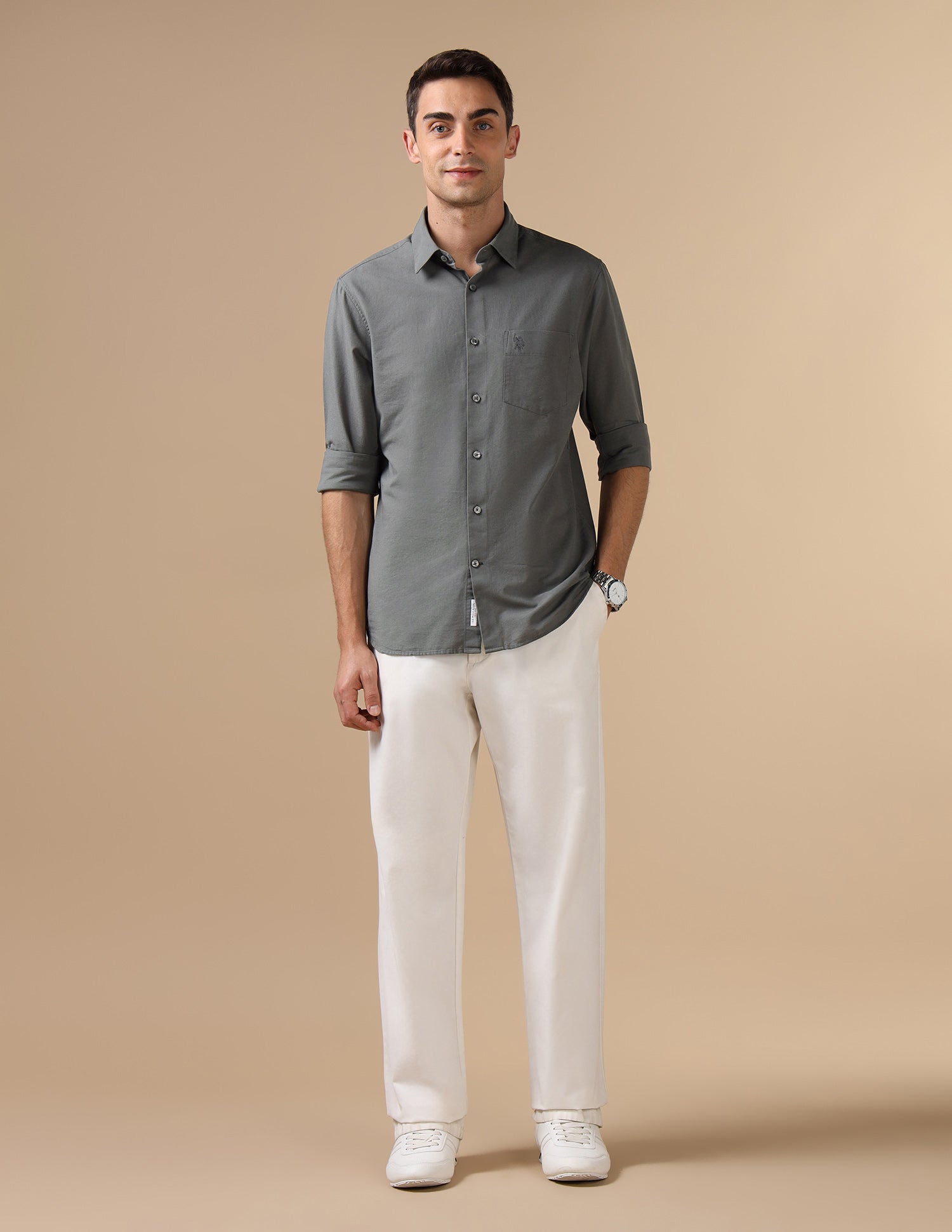 Pure Cotton Tailored Fit Shirt Grey - U.S. Polo Assn. India | Large