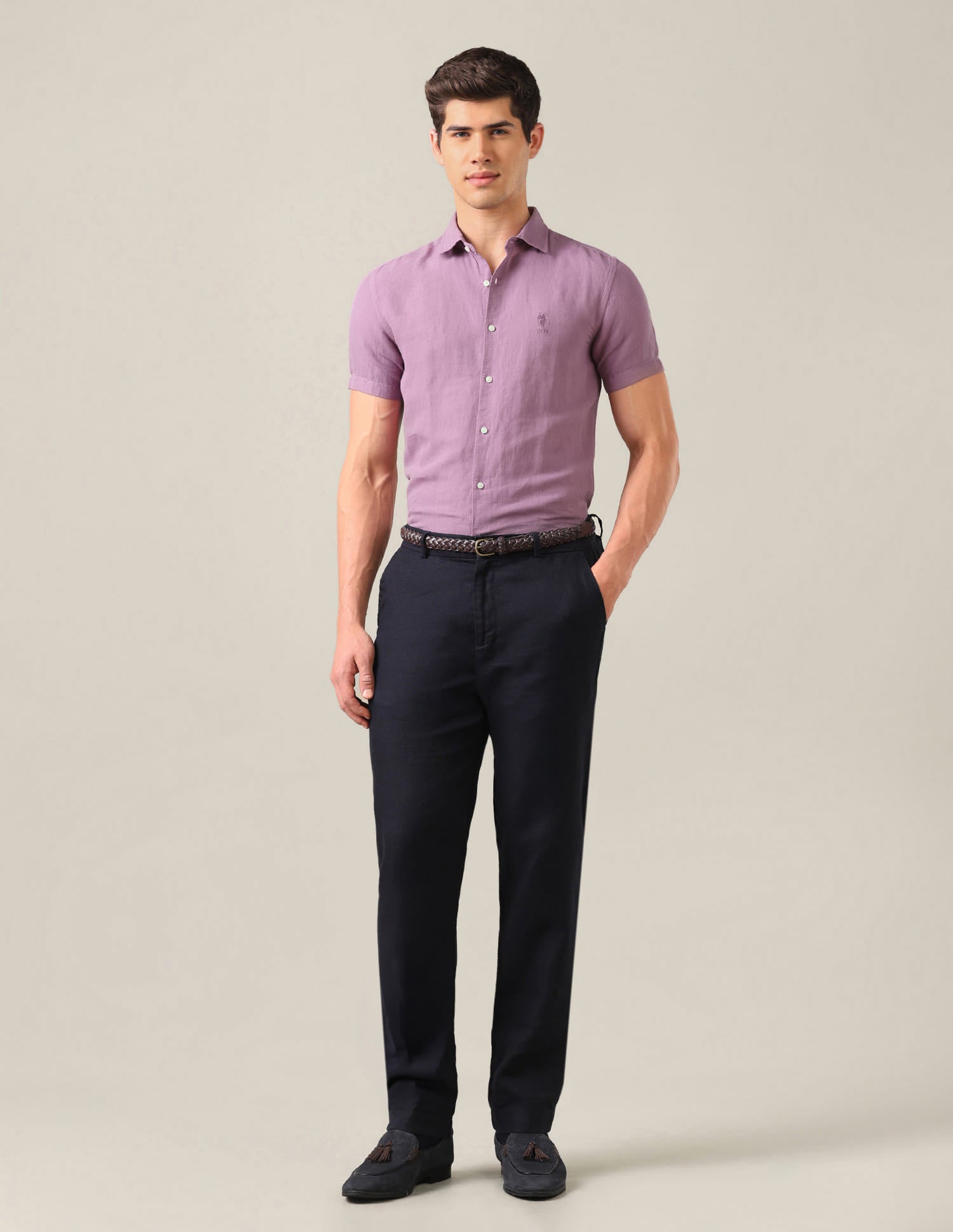 Solid Regular Fit Shirt Purple - U.S. Polo Assn. India | Large