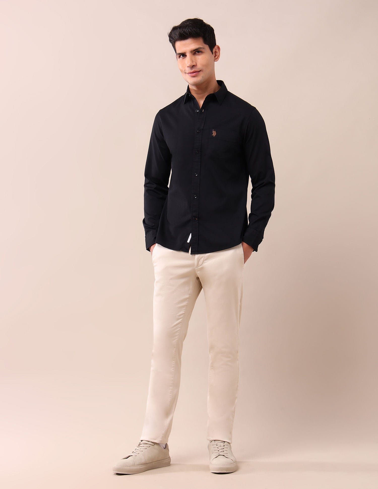 Tailored Fit Poplin Shirt Black - U.S. Polo Assn. India | Large
