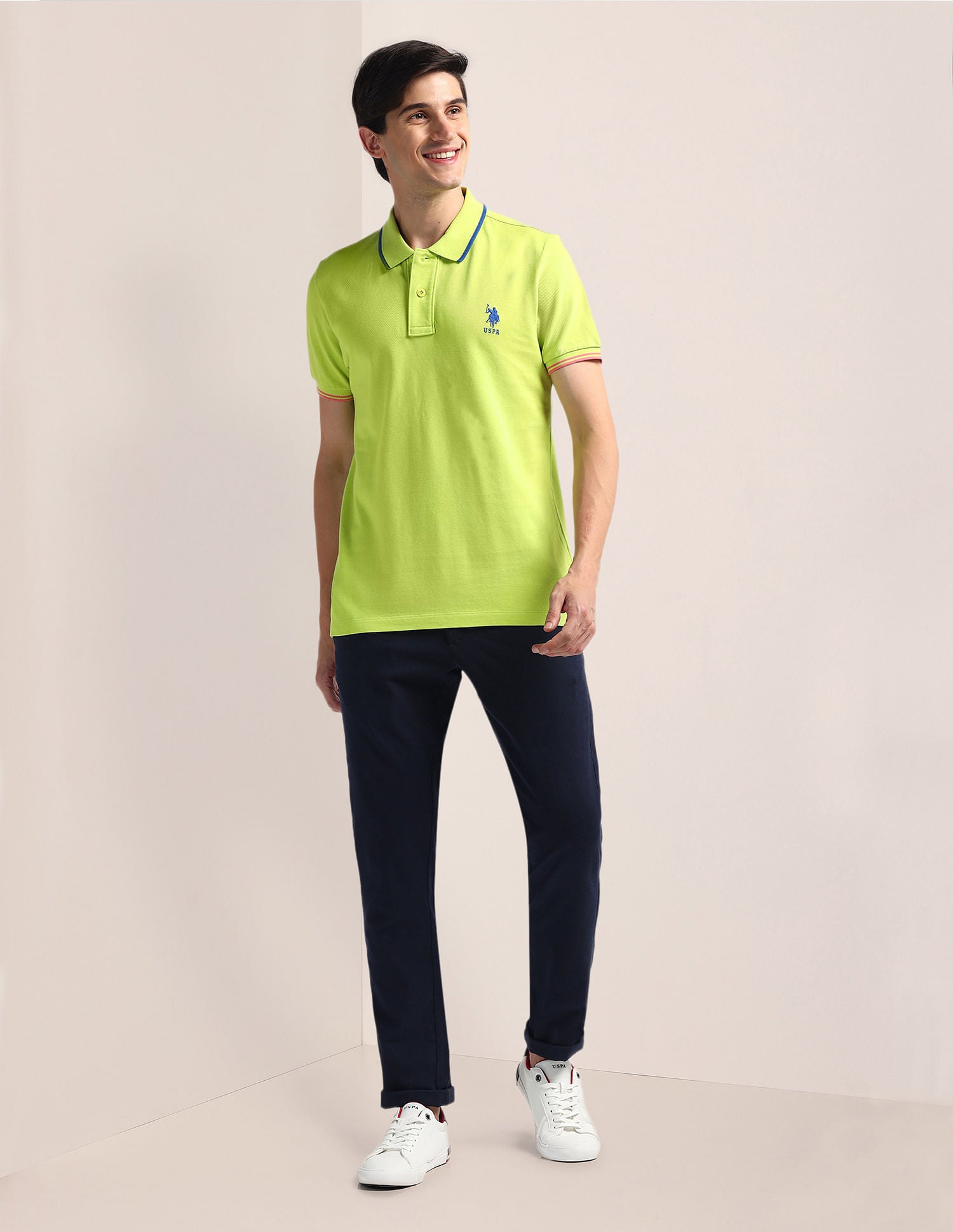 Slim Fit Solid Polo Shirt Green - U.S. Polo Assn. India | Large