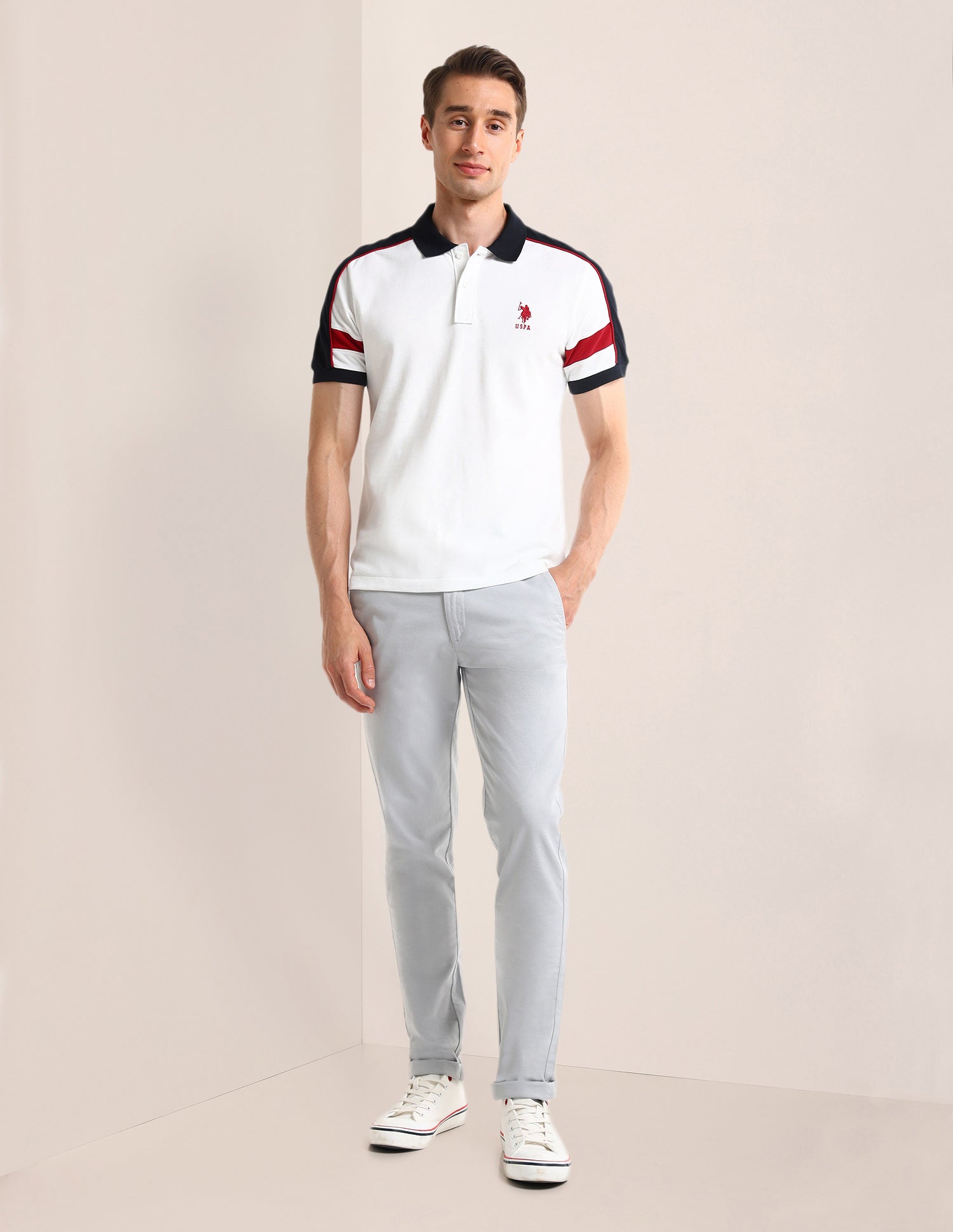 Colour Blocked Slim Fit Polo Shirt White - U.S. Polo Assn. India | Large