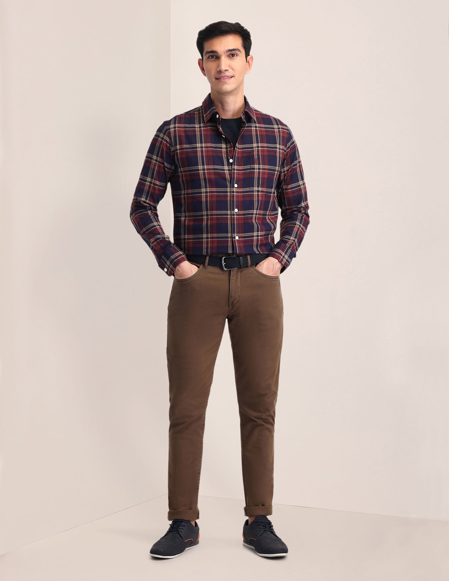 Tailored Fit Dobby Checked Shirt Navy - U.S. POLO ASSN. | Large