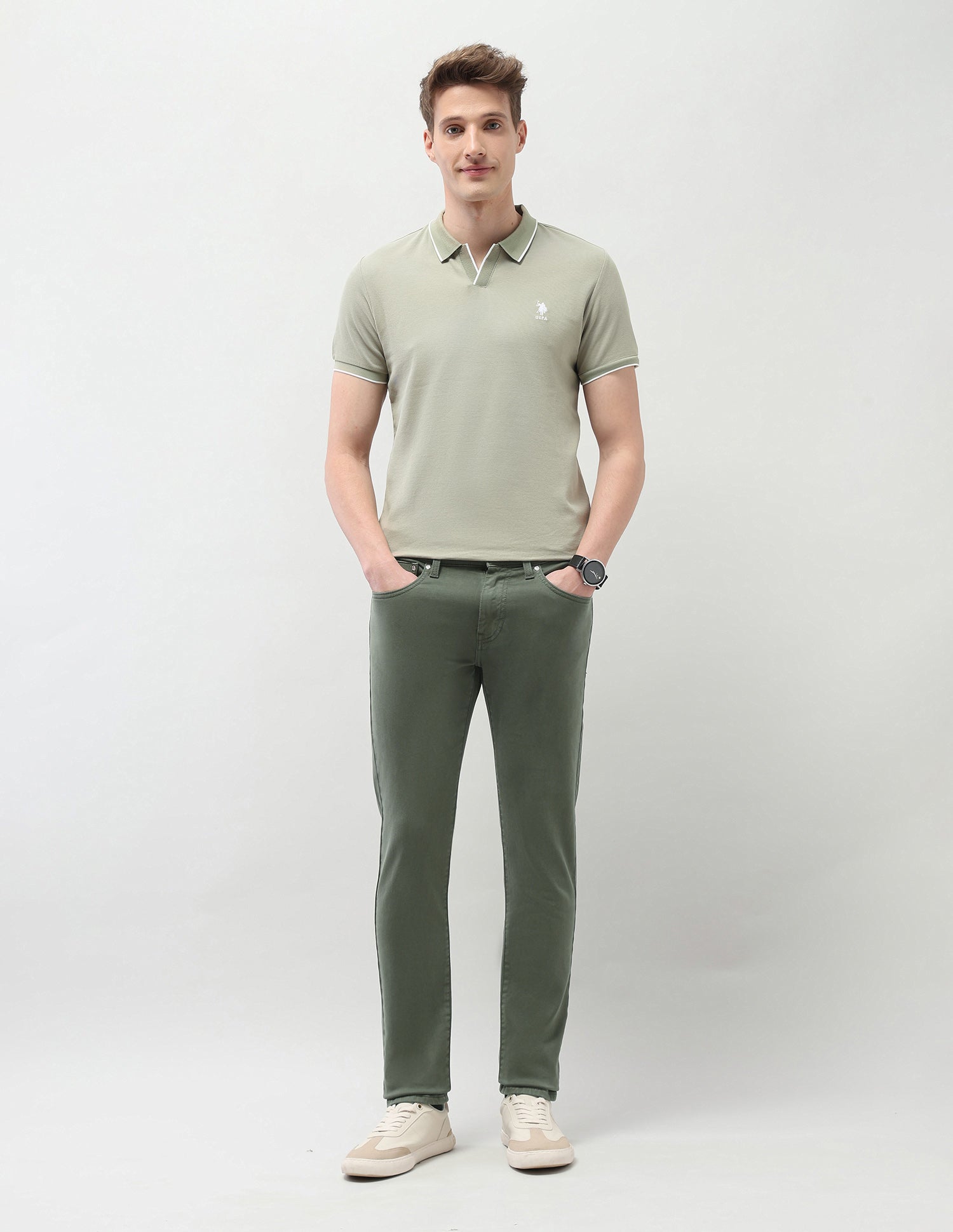 Brandon Slim Tapered Fit Green Jeans Olive - U.S. Polo Assn. India | Large