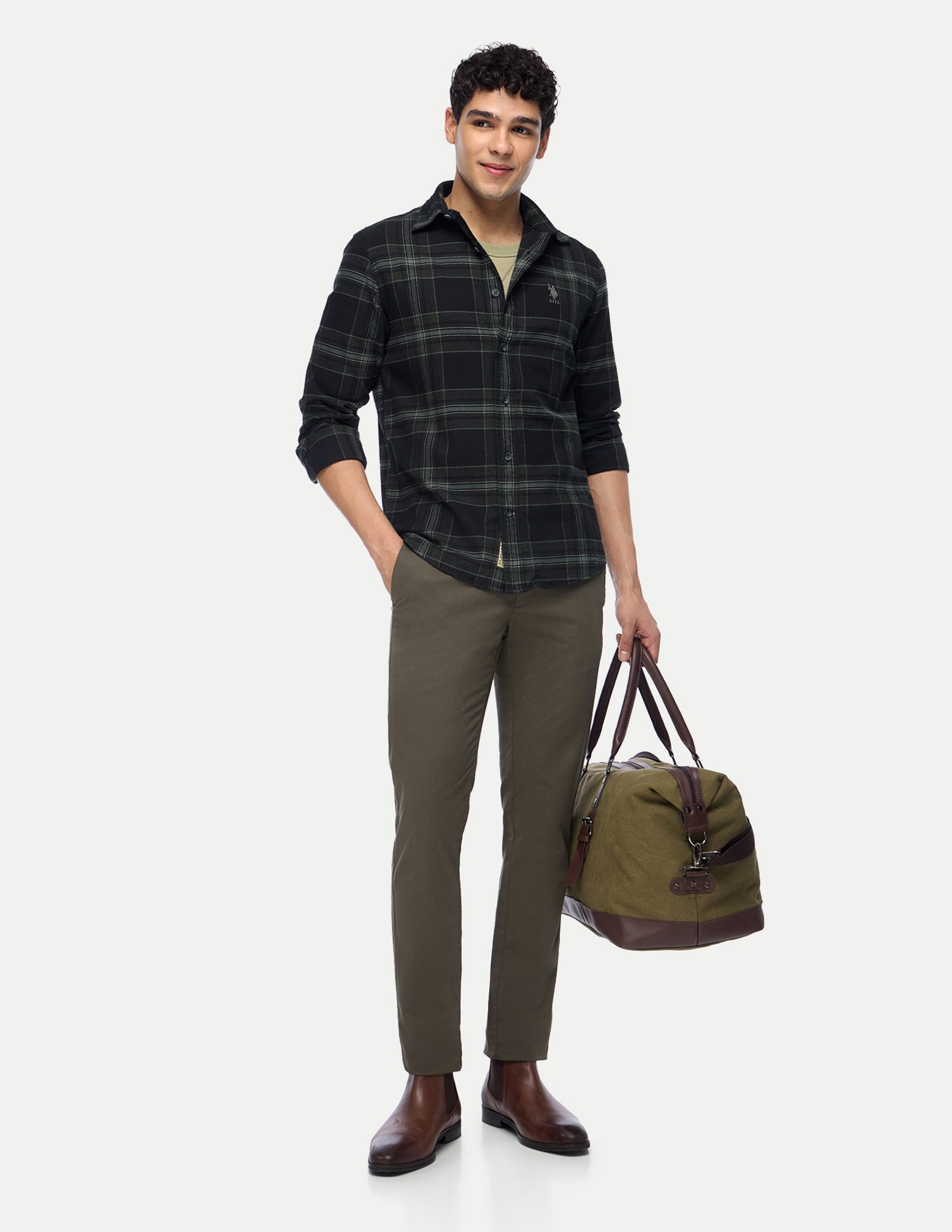 Plaid Checked Twill Shirt Dark Green - U.S. Polo Assn. India | Large