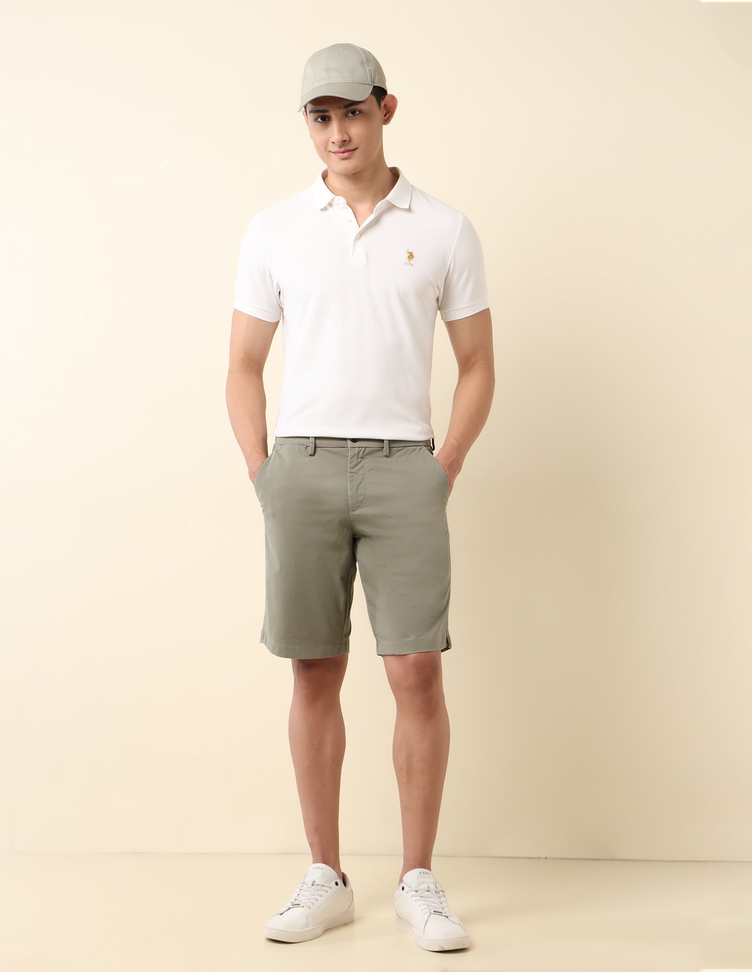 Slim Fit Solid Chino Shorts Sage - U.S. Polo Assn. India | Large