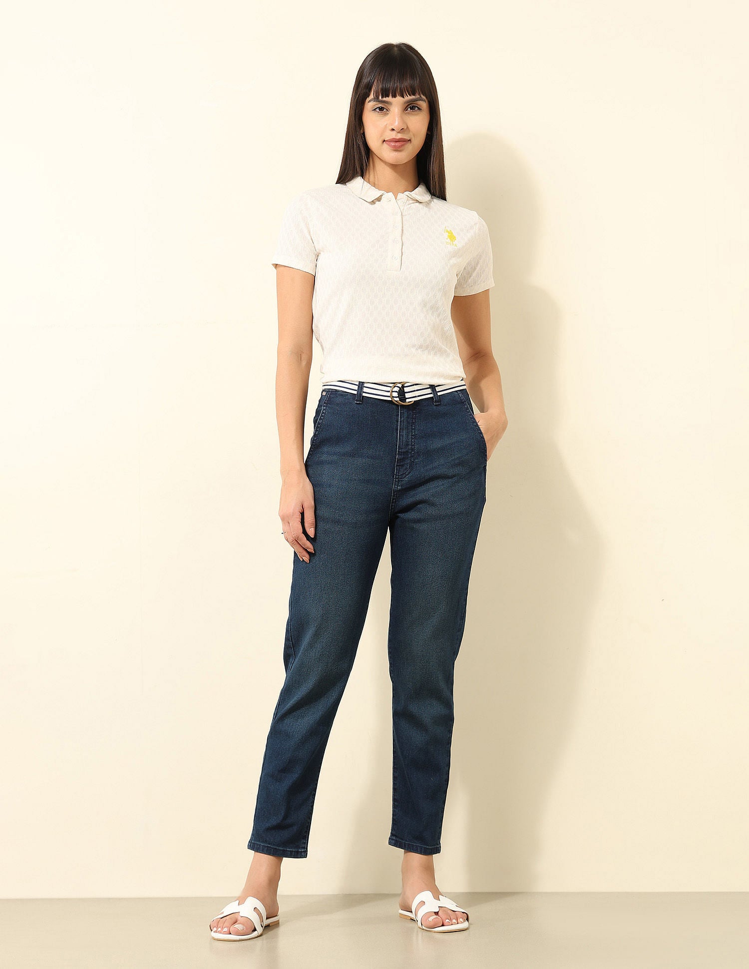 High Rise Mom Fit Jeans Dark Blue - U.S. POLO ASSN. | Large