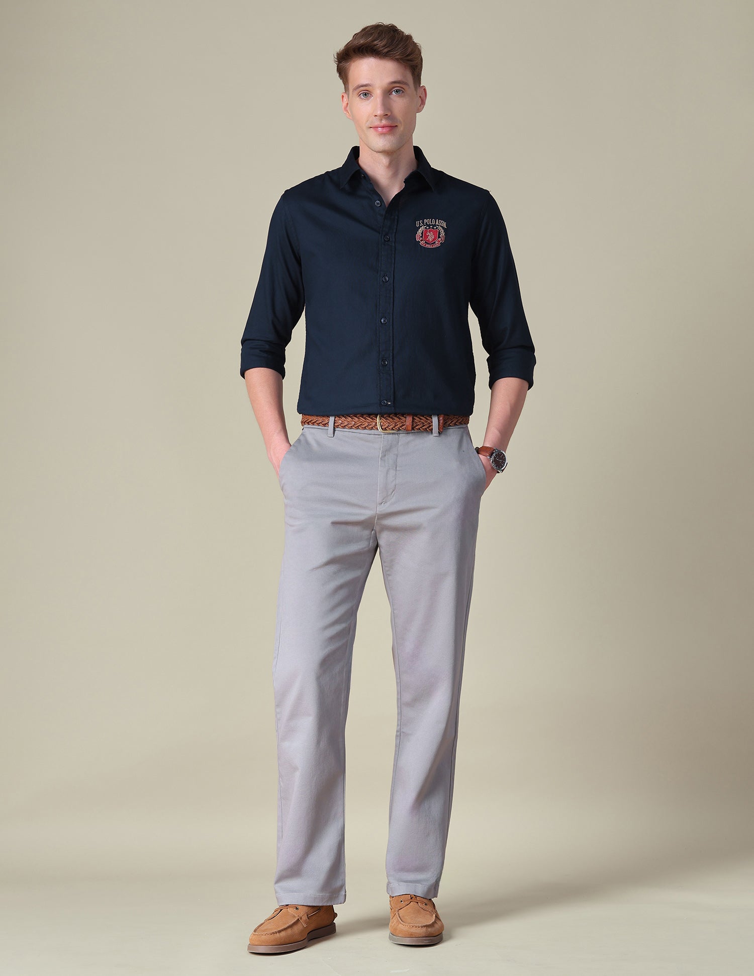 Dobby Tailored Fit Shirt Navy - U.S. POLO ASSN. | Large