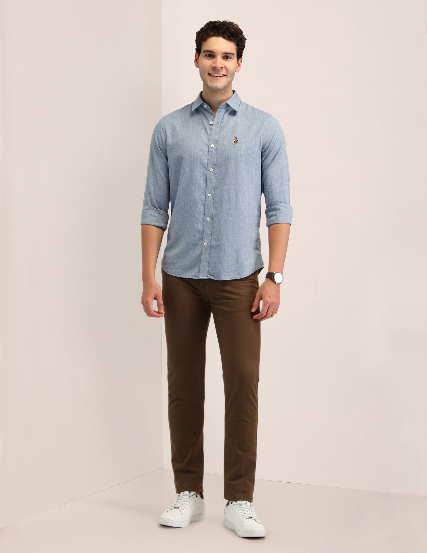 Solid Cotton Shirt Blue - U.S. POLO ASSN. | Large