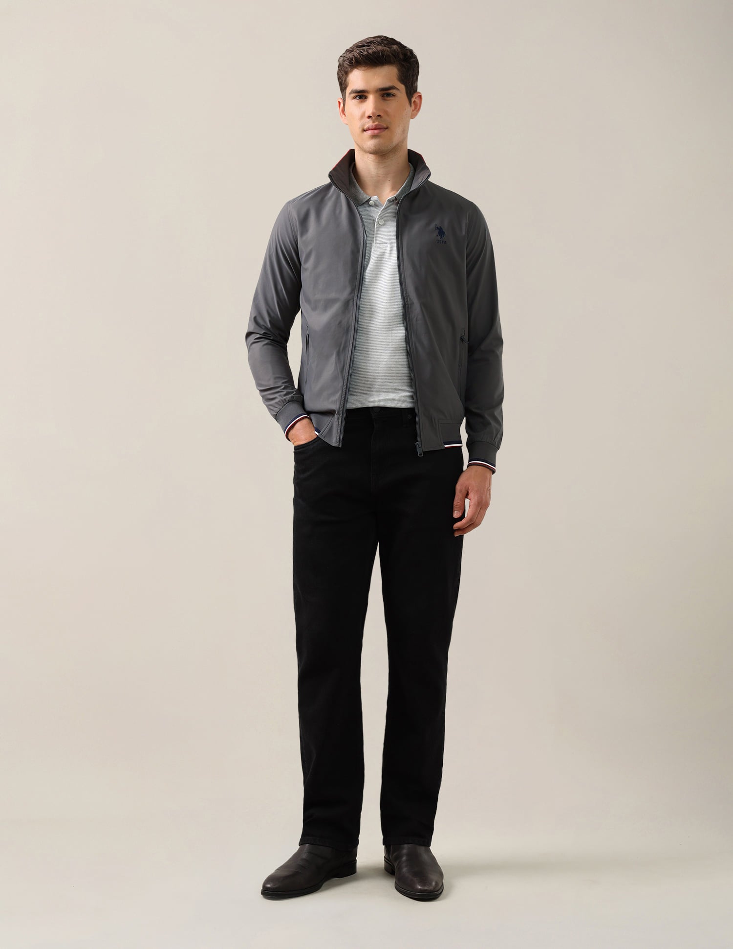 Solid Regular Fit Jacket Grey - U.S. Polo Assn. India | Large