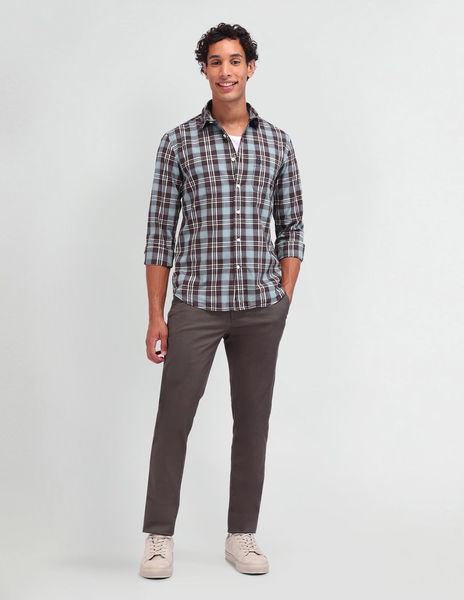 Dupplin Checked Poplin Shirt Brown - U.S. Polo Assn. India | Large