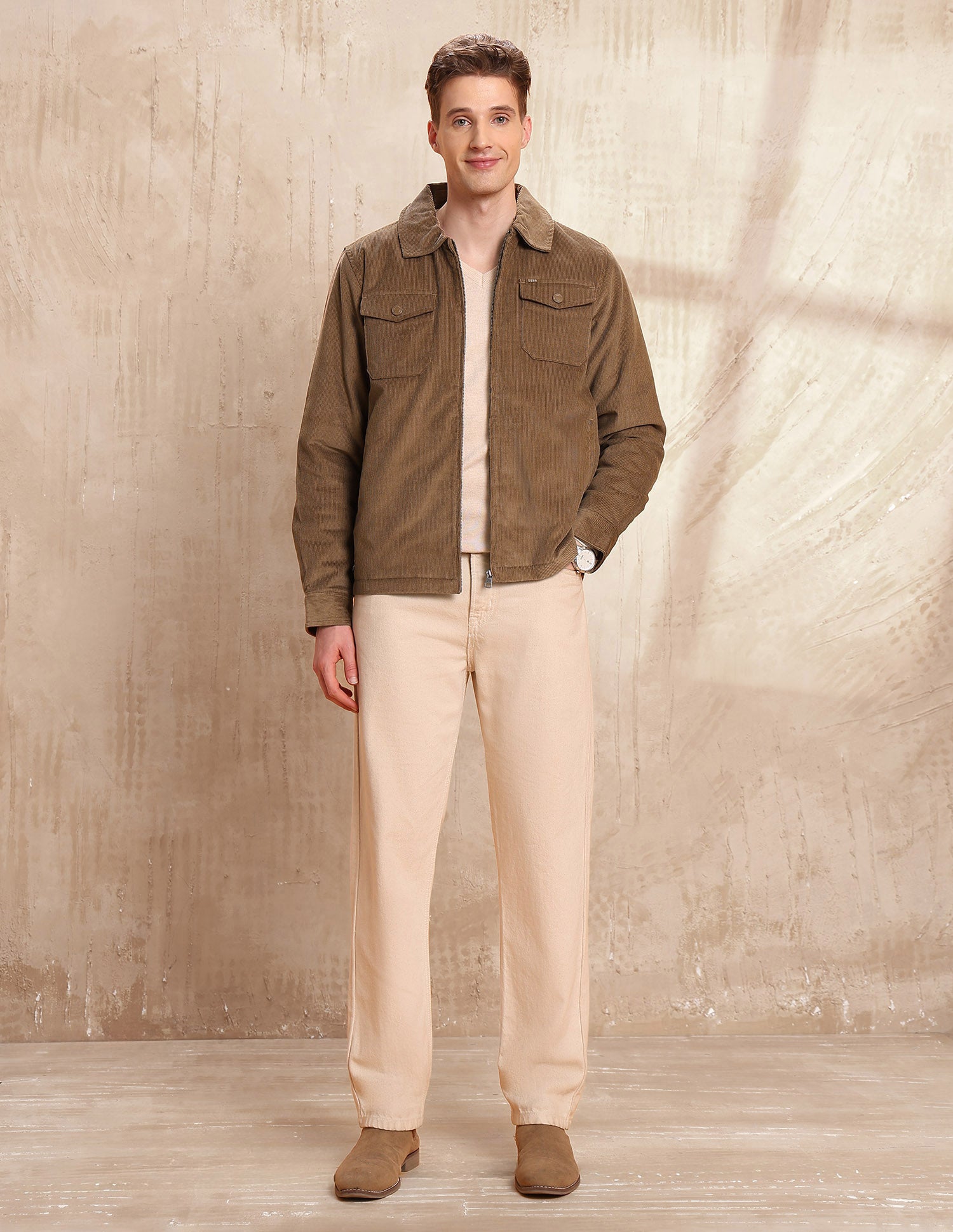 Solid Legend Of Horseshoe Regular Fit Jacket Khaki - U.S. Polo Assn. India | Large