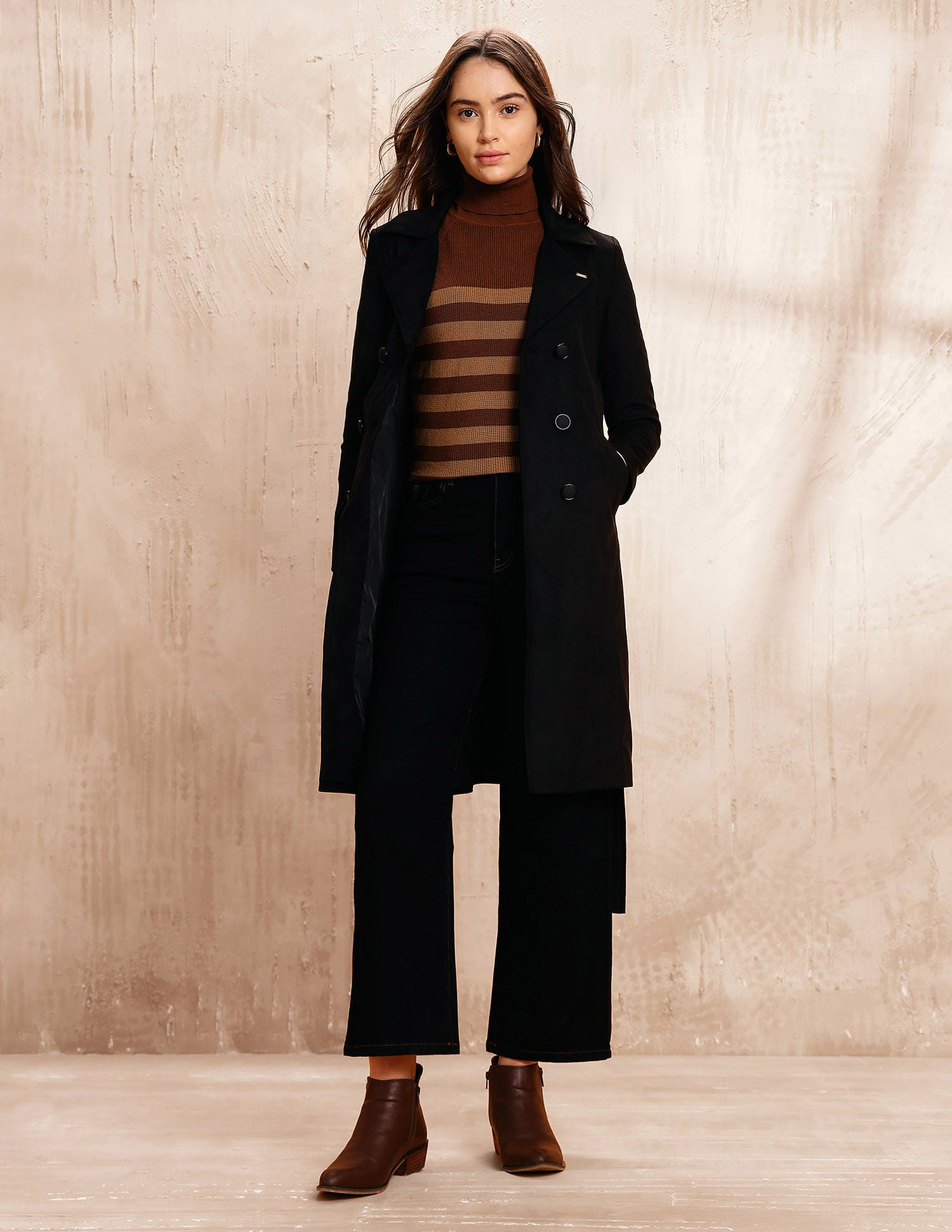 Double Breasted Notch Lapel Coat Black - U.S. POLO ASSN. | Large