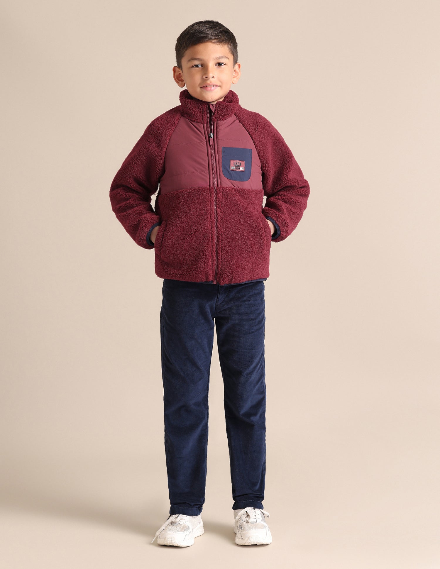 Boys Solid Mock Collar Jacket Maroon - U.S. POLO ASSN. | Large