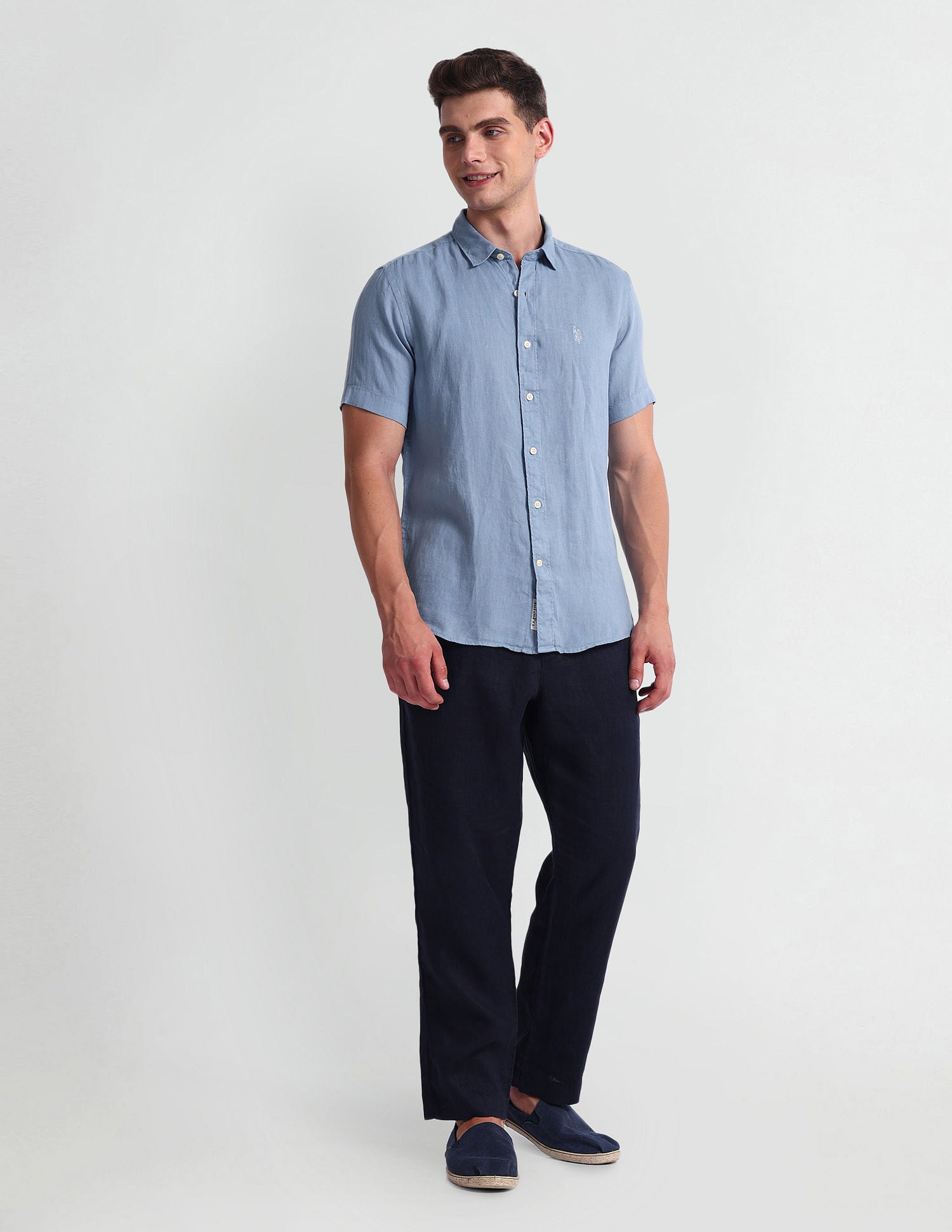 Slim Fit Solid Shirt Light Blue - U.S. Polo Assn. India | Large