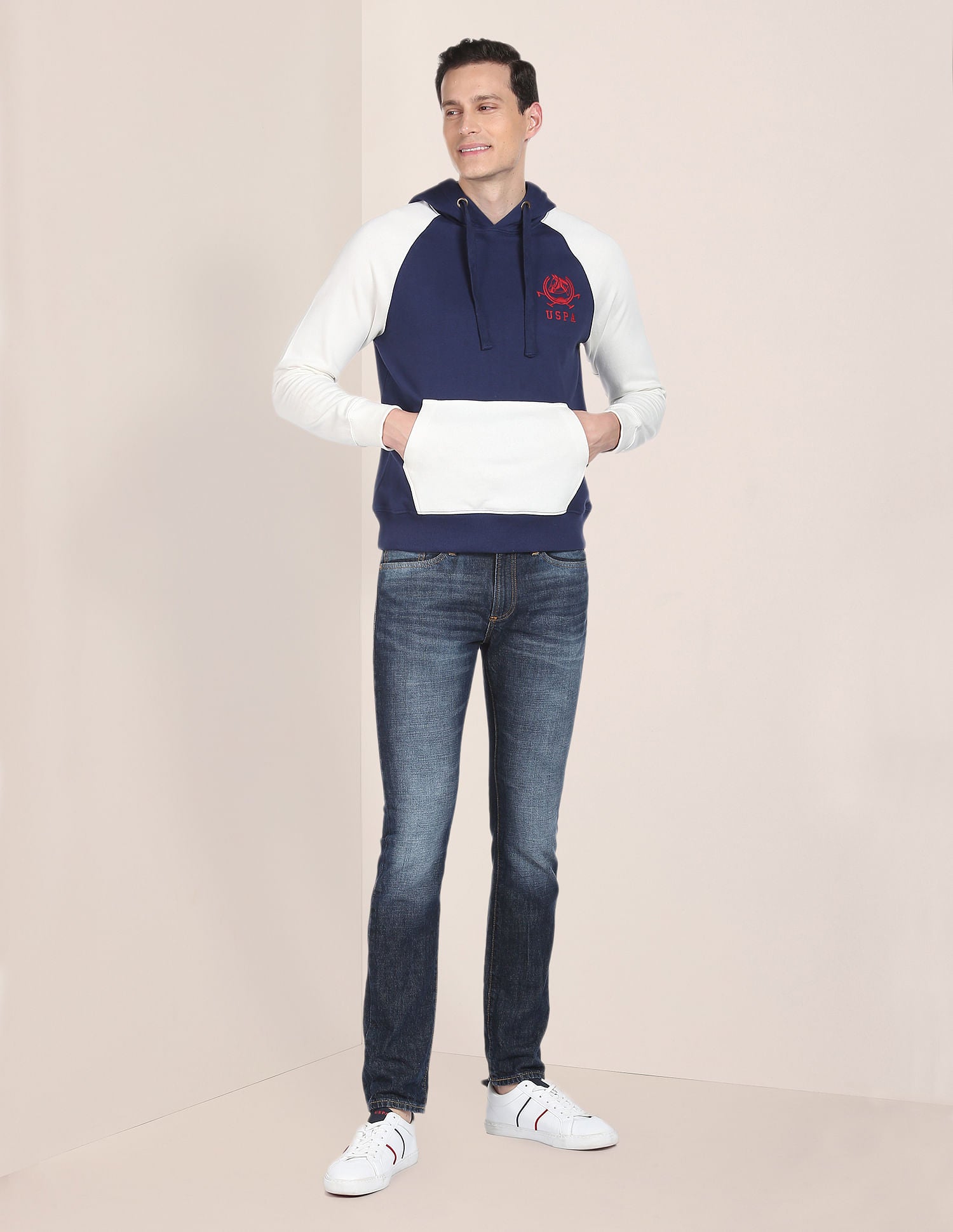 Colour Block Hooded Sweatshirt Navy - U.S. POLO ASSN. | Large