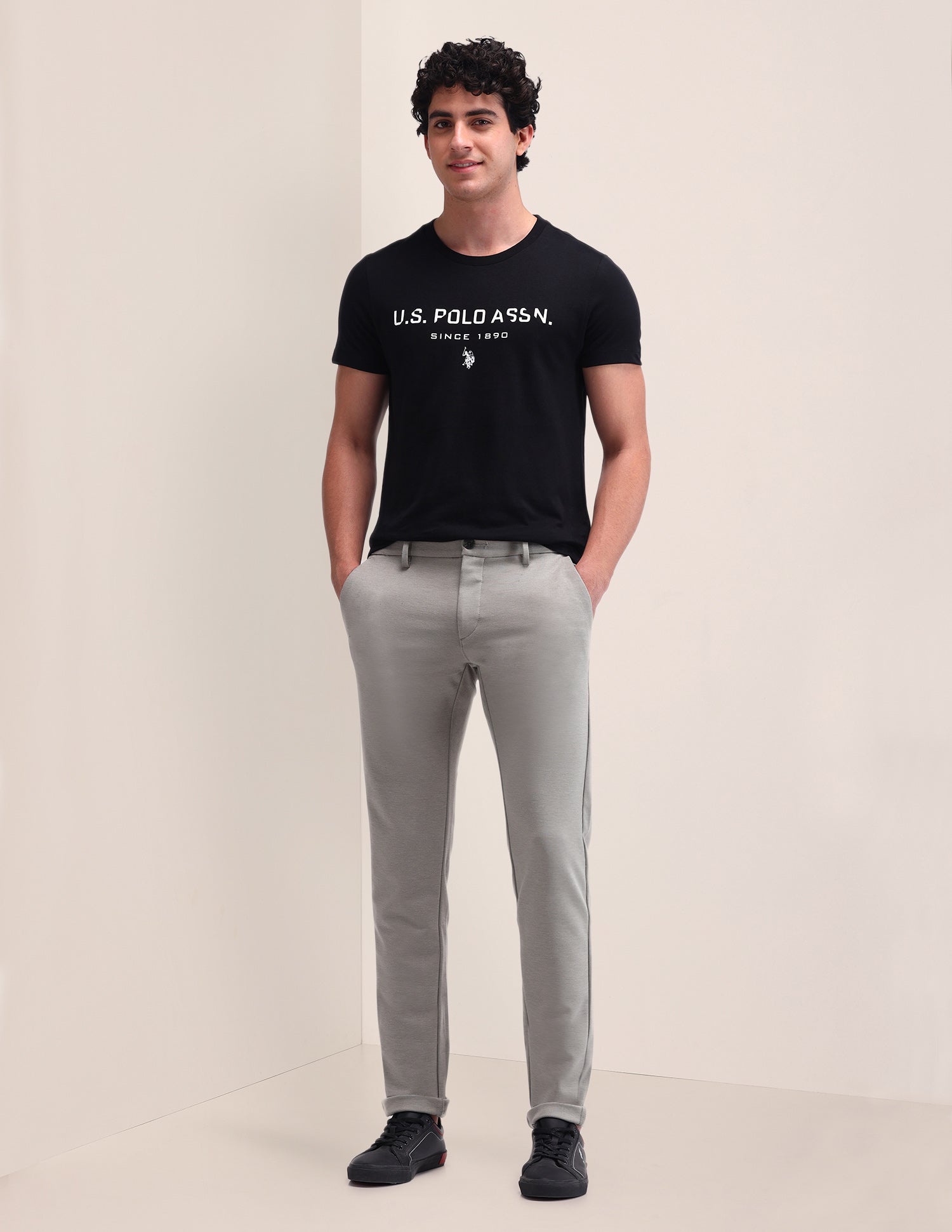 Brand Printed Cotton T-Shirt Black - U.S. Polo Assn. India | Large