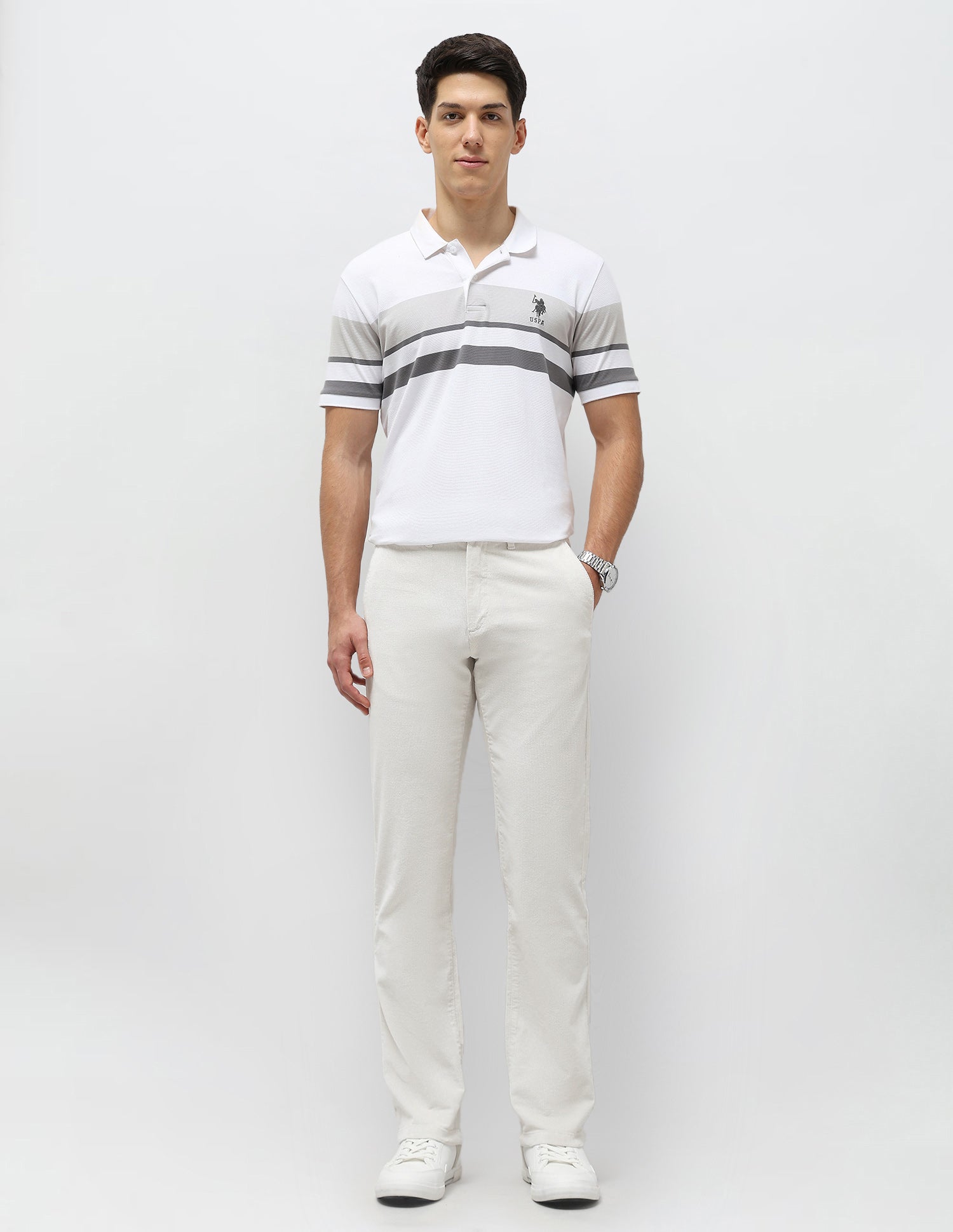 Riley Straight Fit Corduroy Trousers White - U.S. POLO ASSN. | Large