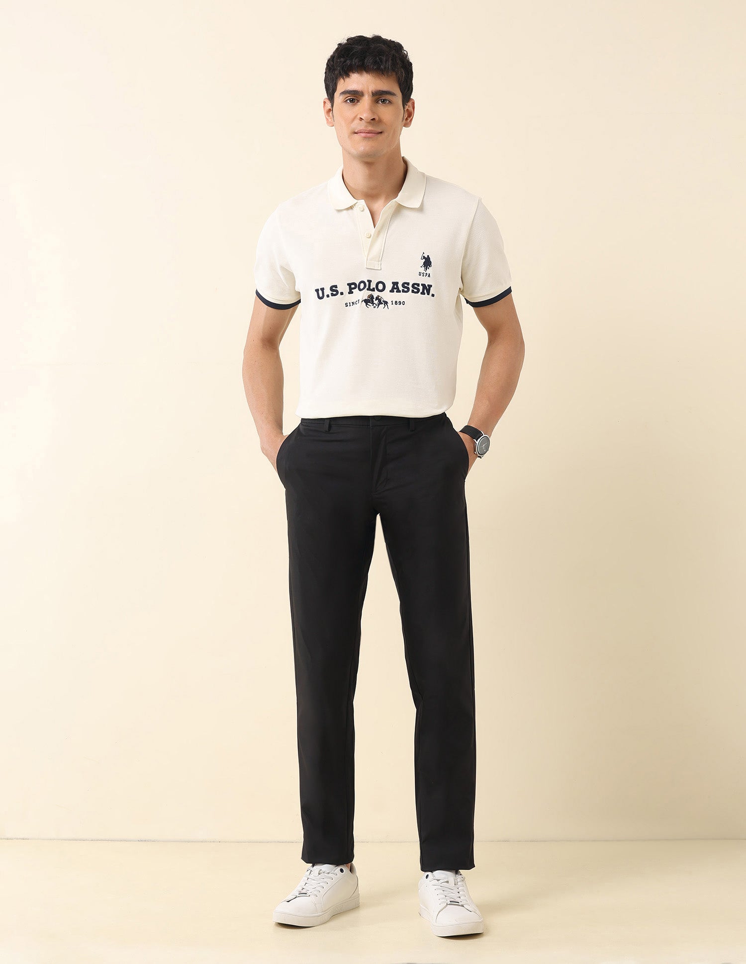 Solid Denver Slim Fit Trousers Black - U.S. Polo Assn. India | Large