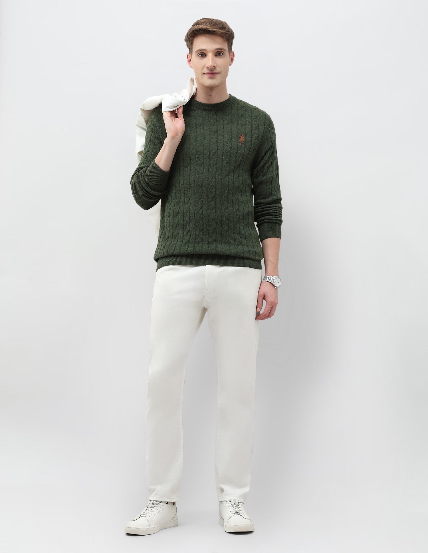 Cable Patterned Knit Regular Fit Sweater Dark Green - U.S. POLO ASSN. | Large