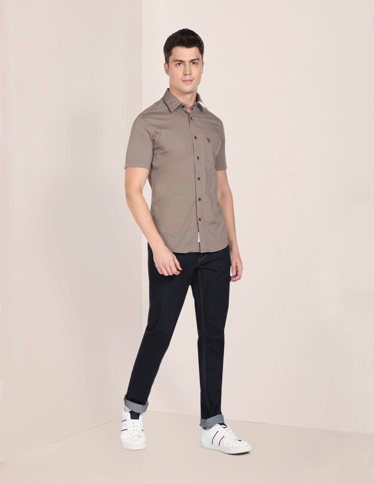 Slim Fit Solid Casual Shirt Taupe - U.S. POLO ASSN. | Large