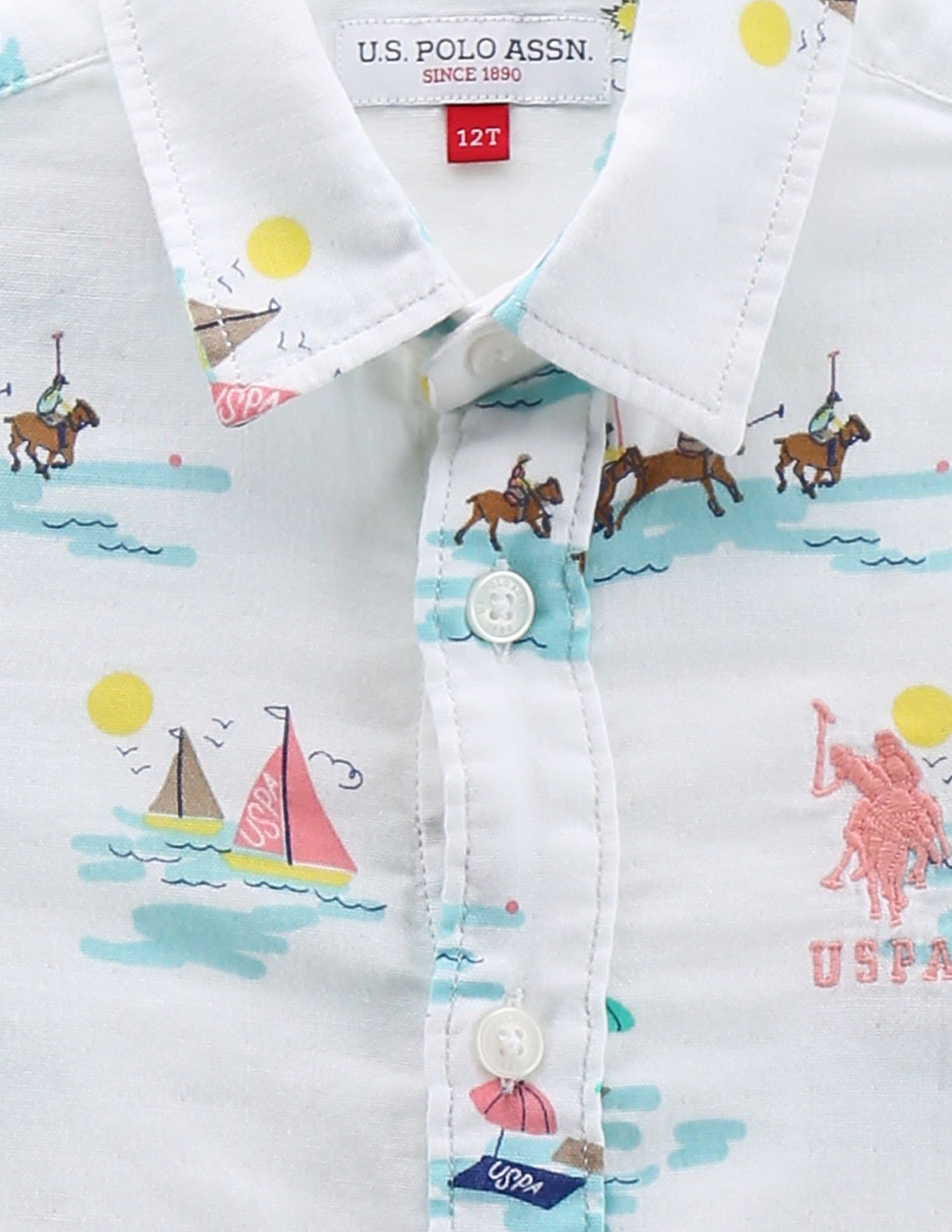 Boys Graphic Print Cotton Shirt White - U.S. POLO ASSN. | Large