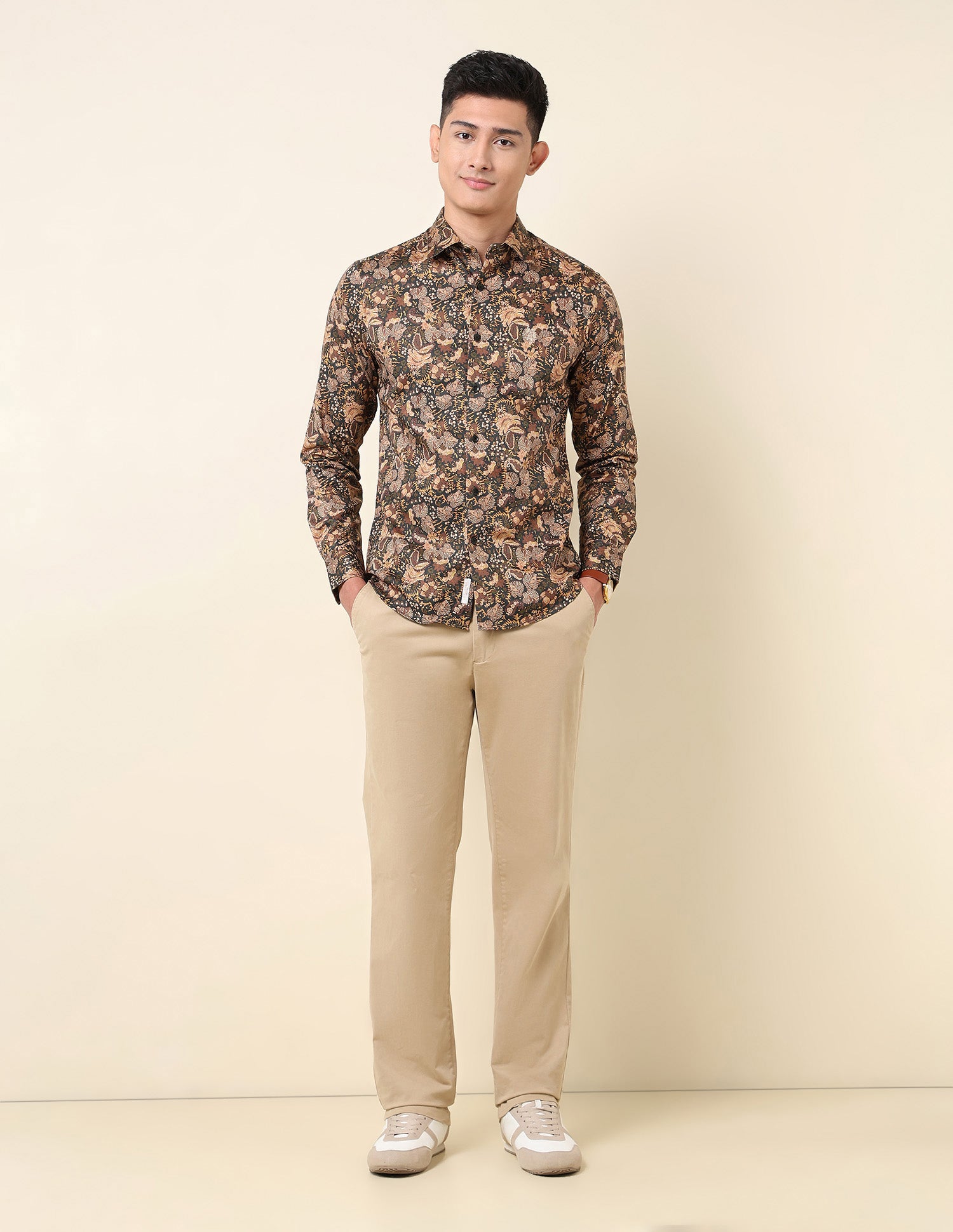 Floral Printed Satin Pure Cotton Shirt Brown - U.S. Polo Assn. India | Large