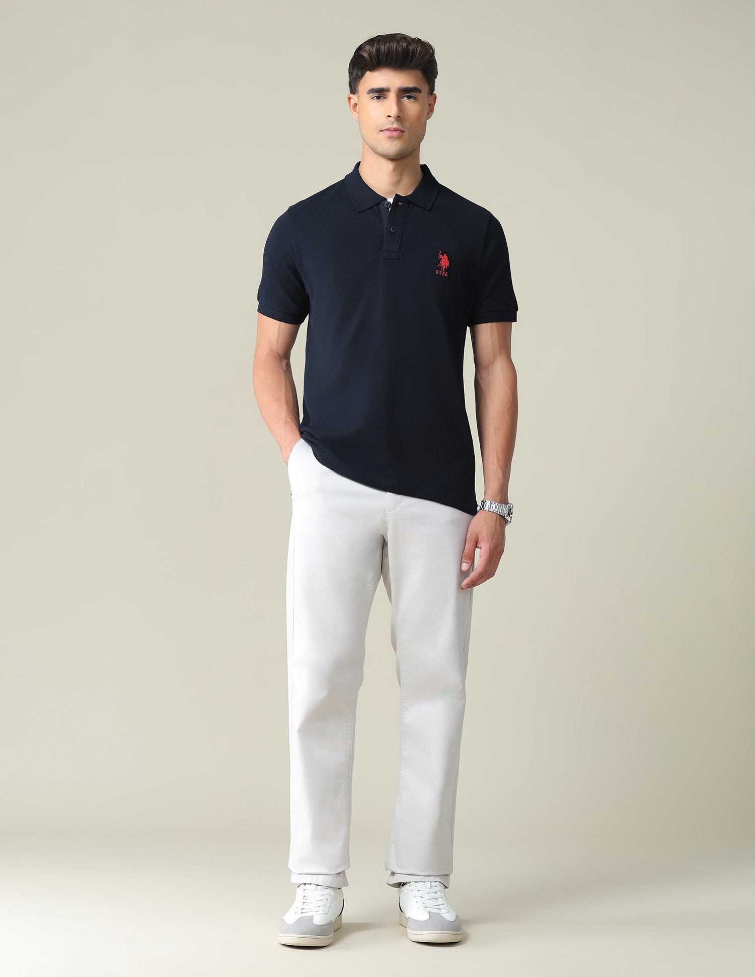 Contrast Placket Solid Polo Shirt Navy - U.S. POLO ASSN. | Large