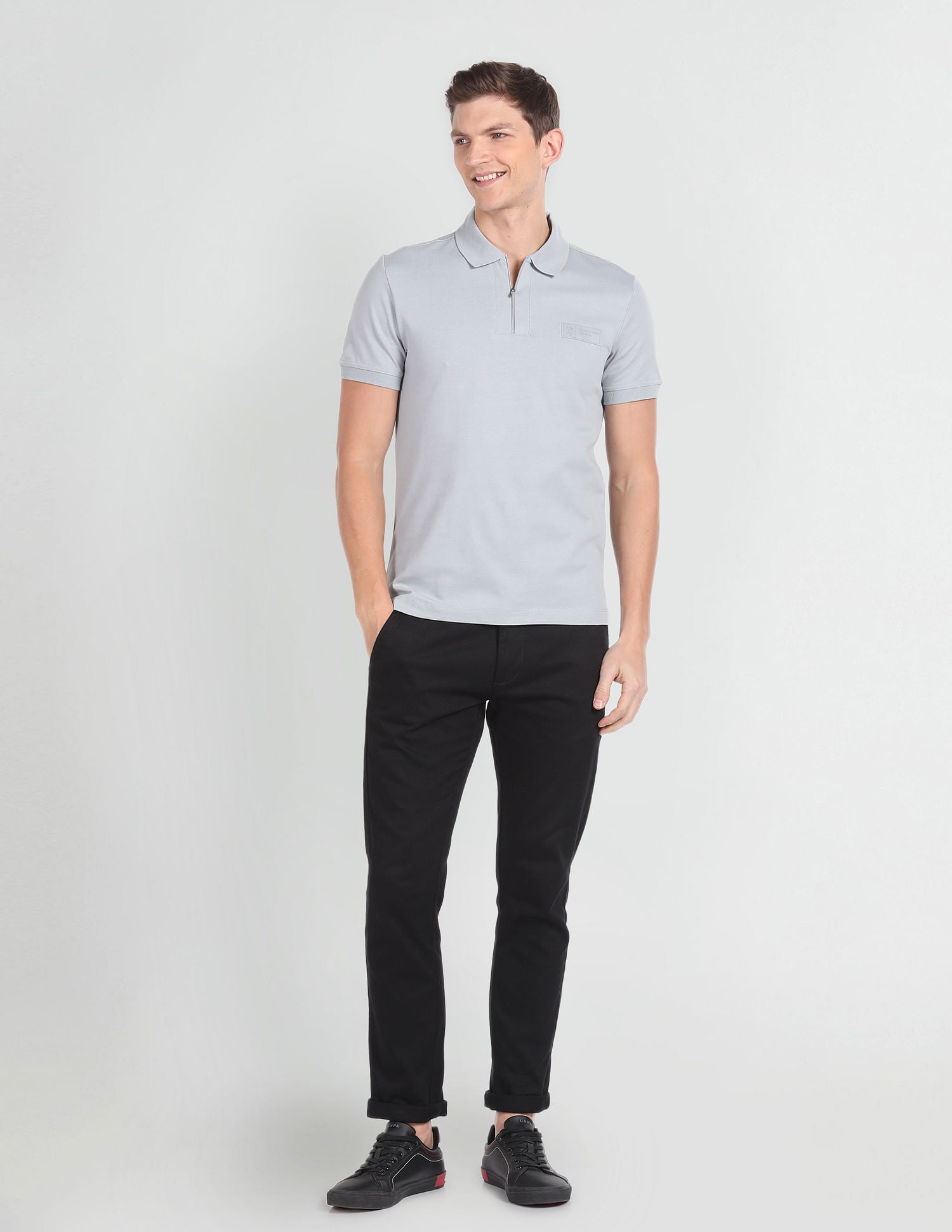 Logo Badge Solid Polo Shirt Grey - U.S. Polo Assn. India | Large