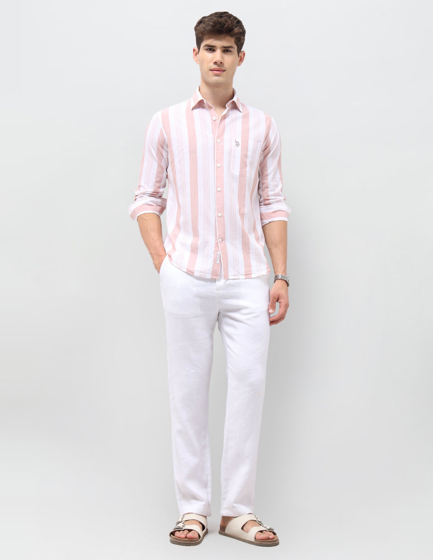 Vertical Striped Tailored Fit Shirt Pink - U.S. Polo Assn. India | Large