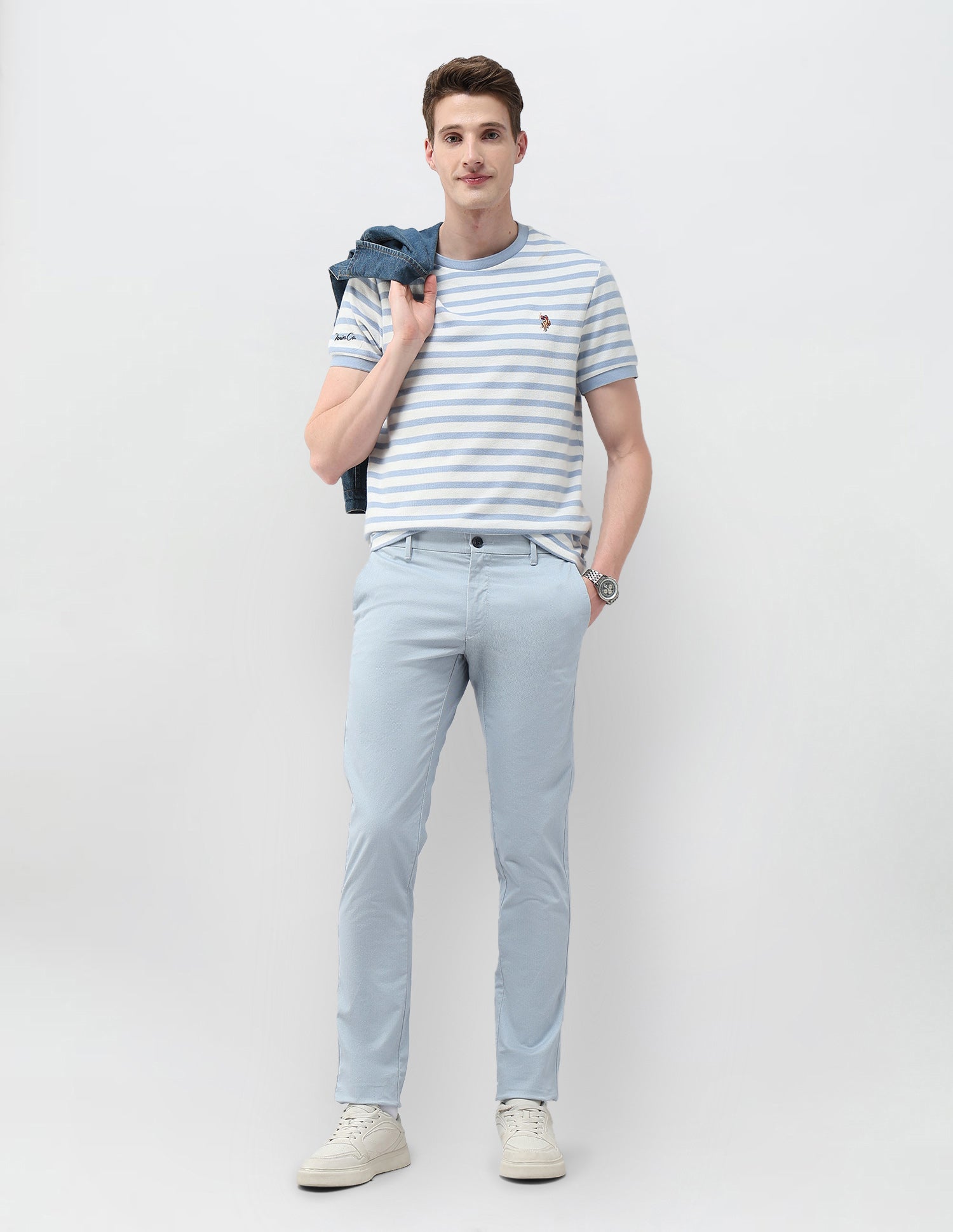 Denver Slim Fit Textured Trousers Light Blue - U.S. Polo Assn. India | Large