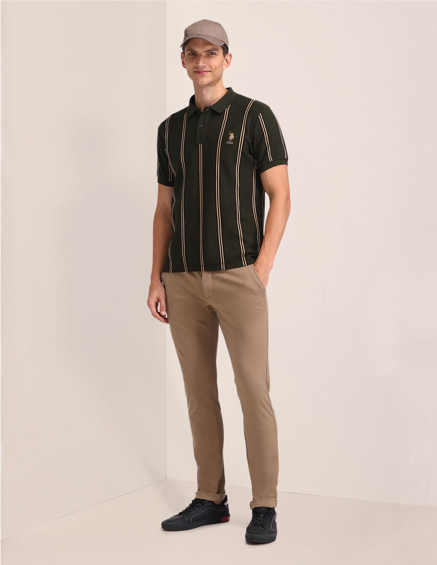Vertical Striped Slim Polo Shirt Olive - U.S. POLO ASSN. | Large
