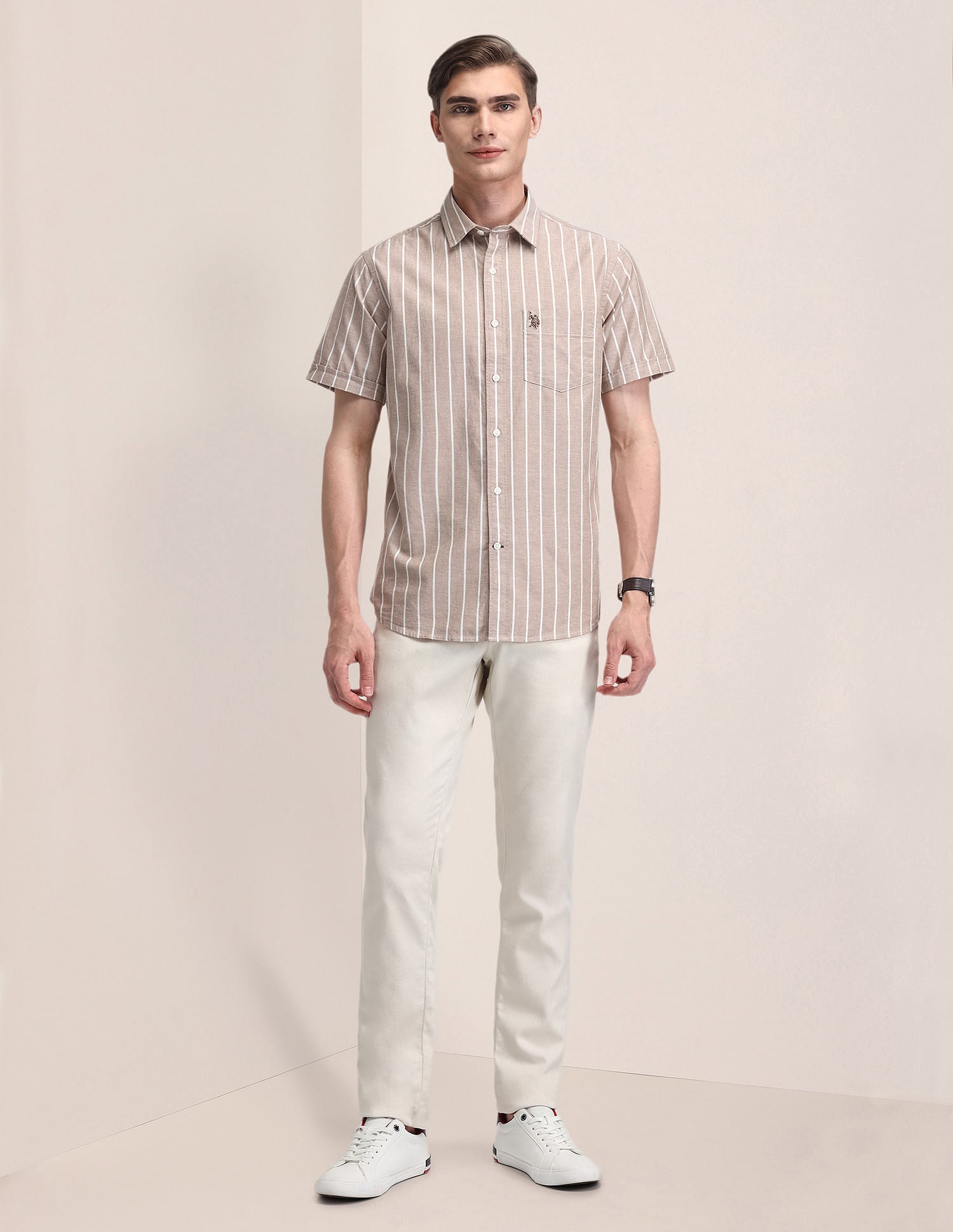 Tailored Vertical Striped Shirt Lt. Brown - U.S. Polo Assn. India | Large