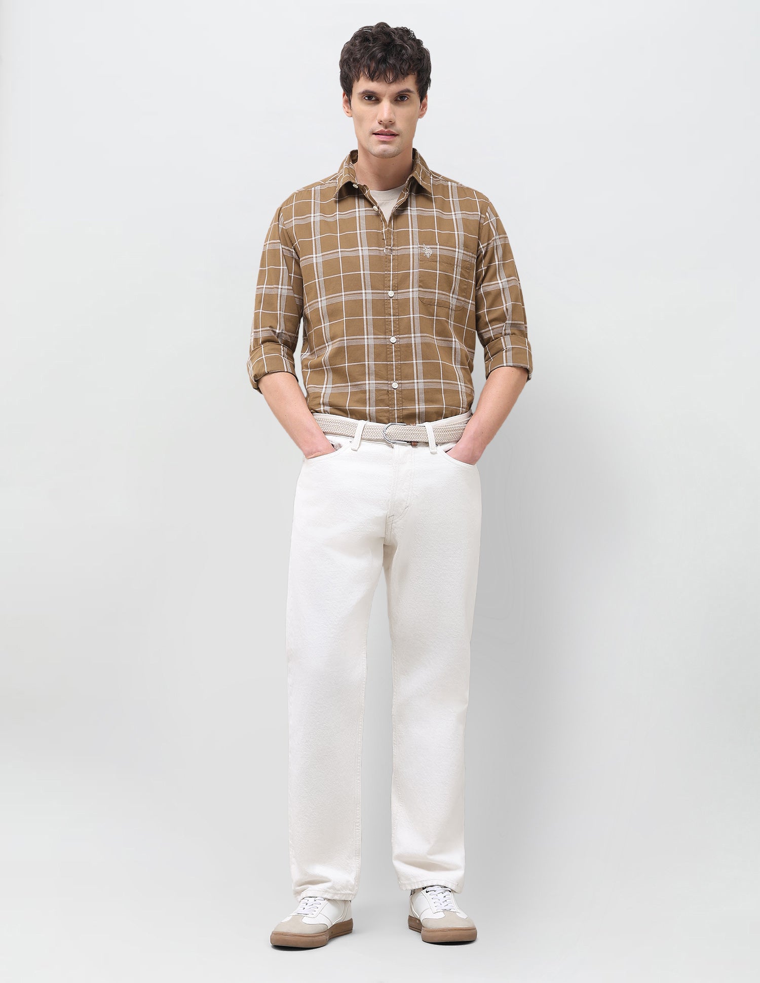 Grid Tattersall Checked Regular Fit Shirt Light Brown - U.S. Polo Assn. India | Large