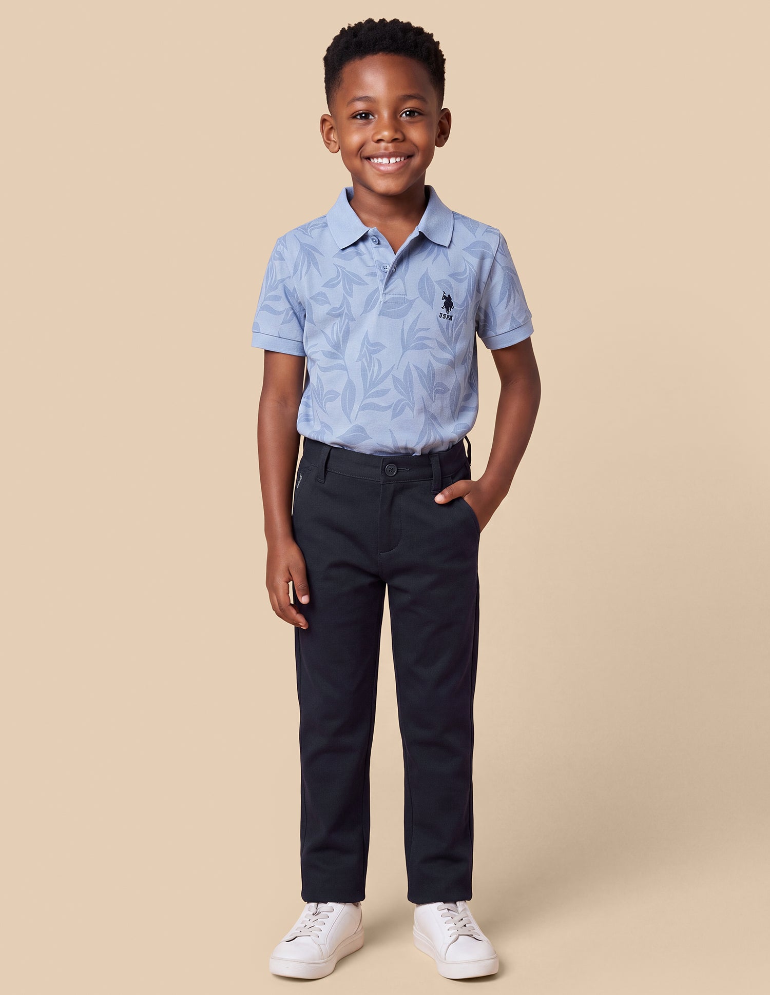 Solid Slim Fit Trousers Navy - U.S. Polo Assn. India | Large