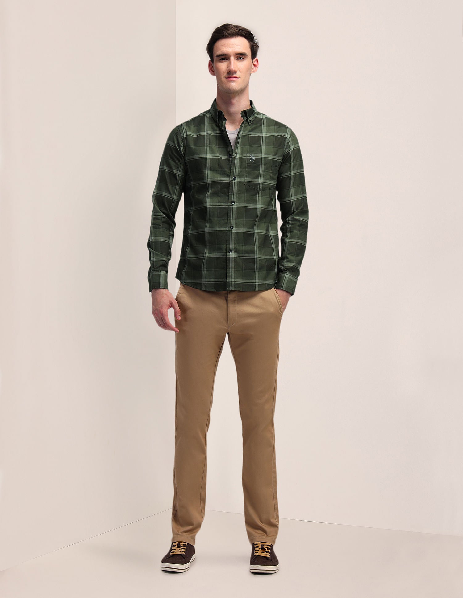 Plaid Checked Dobby Weave Shirt Olive - U.S. Polo Assn. India | Large